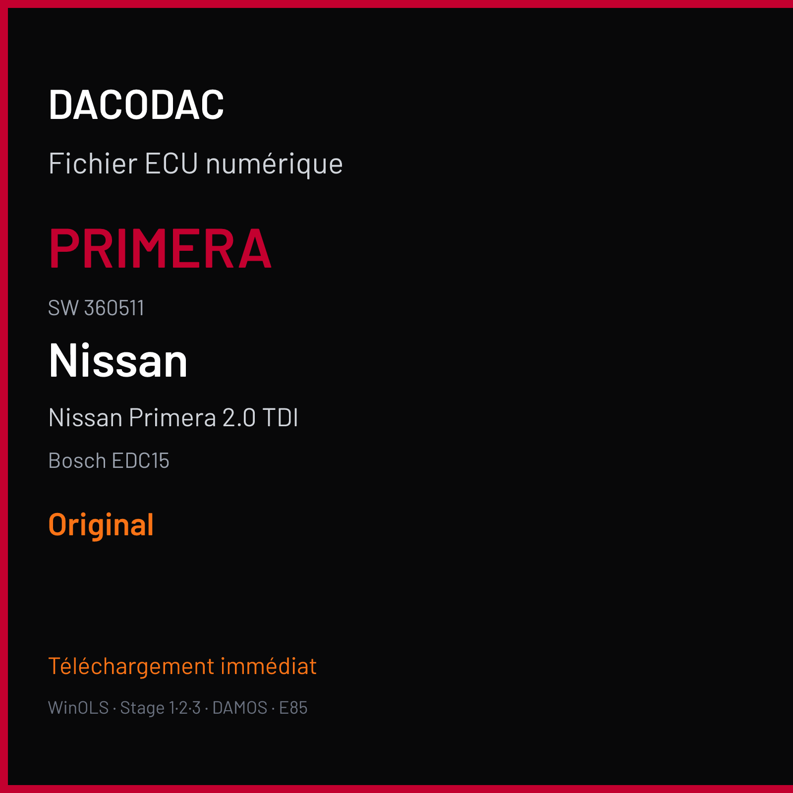 Nissan Primera 2.0 TDI (2002) — Bosch EDC15 — PRIMERA · 360511 — Original