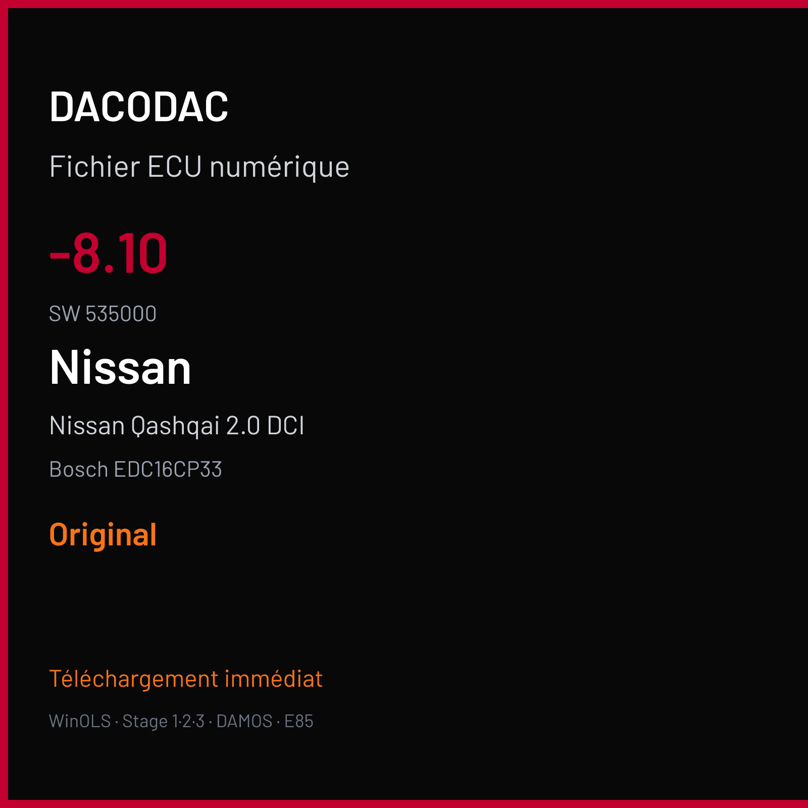 Nissan Qashqai 2.0 DCI (2011) — Bosch EDC16CP33 — -8.10 · 535000 — Original