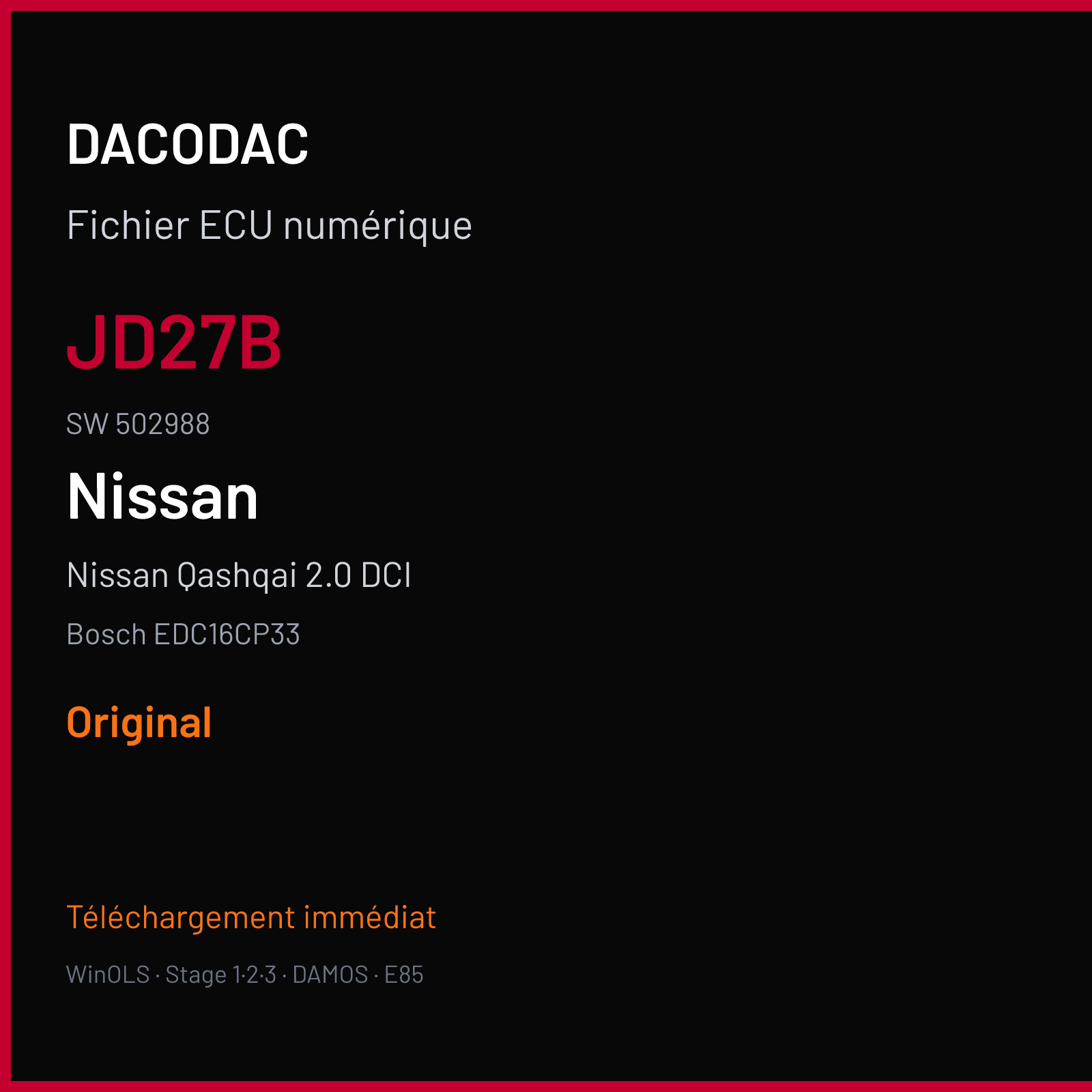 Nissan Qashqai 2.0 DCI (2008) — Bosch EDC16CP33 — JD27B · 502988 — Original