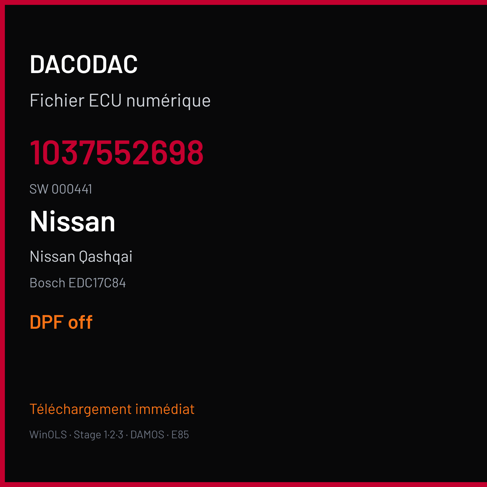 Nissan Qashqai (2015) — Bosch EDC17C84 — 1037552698 · 000441 — DPF off