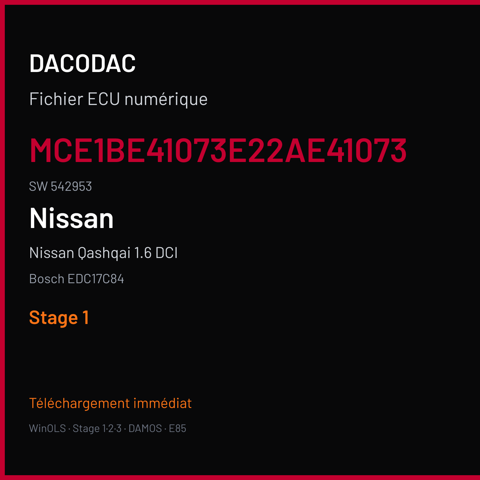 Nissan Qashqai 1.6 DCI — Bosch EDC17C84 — MCE1BE41073E22AE41073 · 542953 — Stage 1