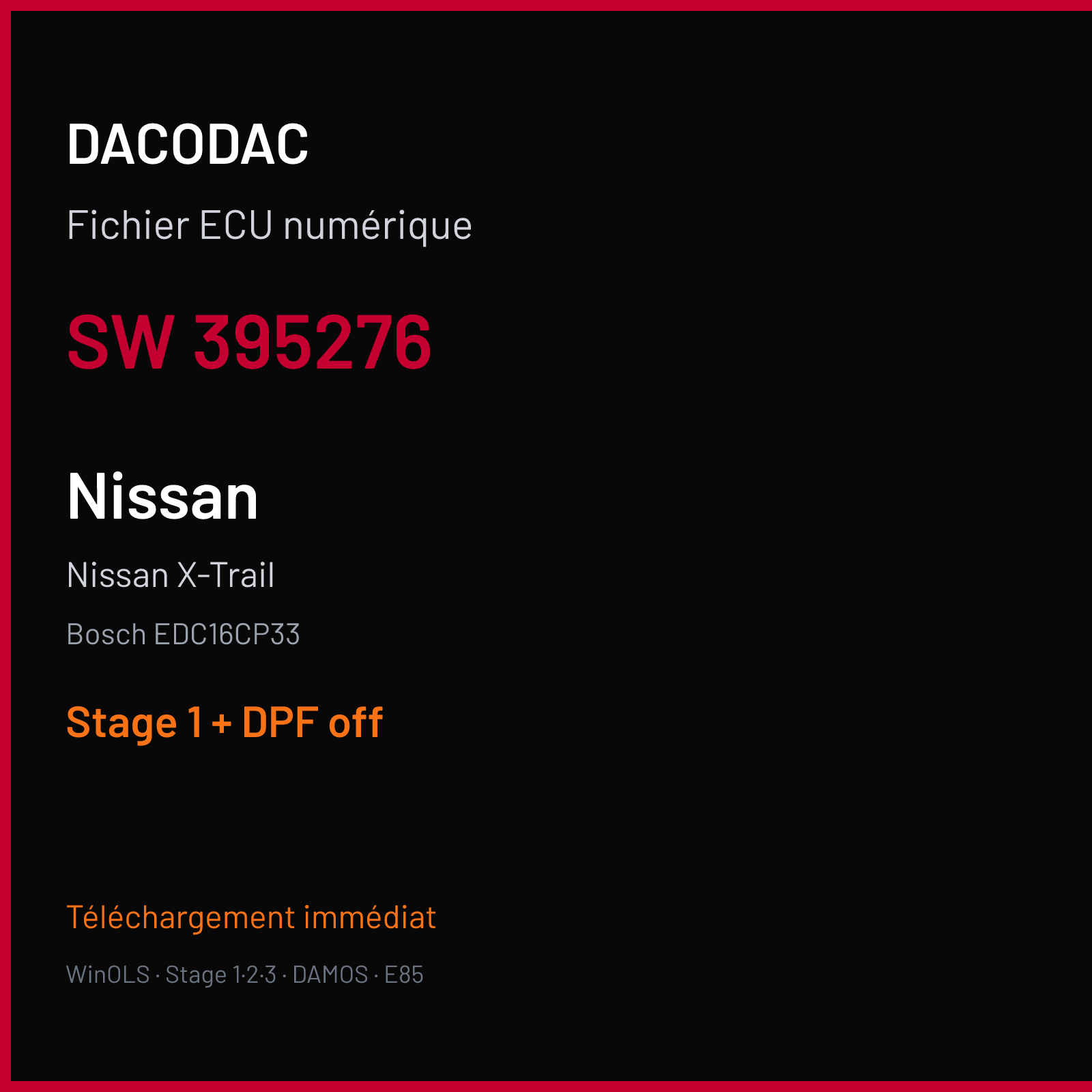 Nissan X-Trail — Bosch EDC16CP33 — 395276 — Stage 1 + DPF off