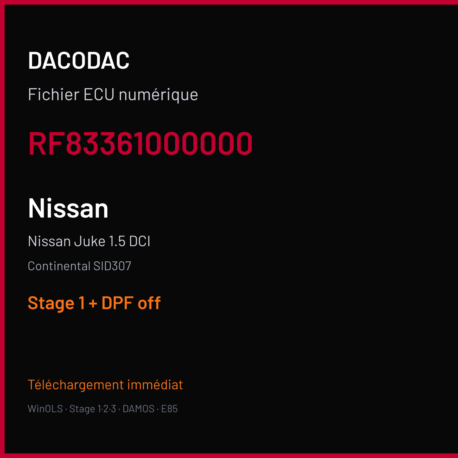 Nissan Juke 1.5 DCI — Continental SID307 — RF83361000000 — Stage 1 + DPF off