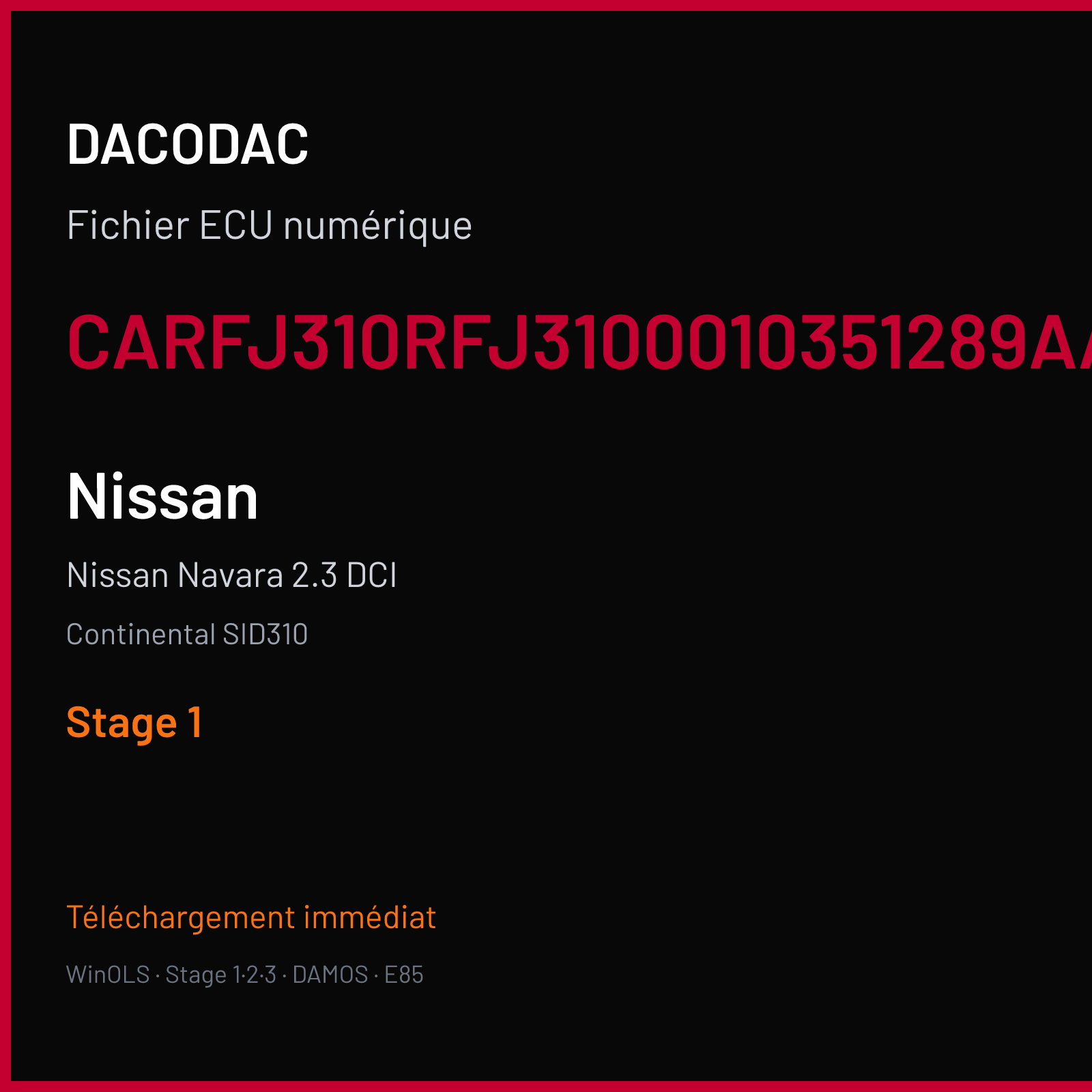 Nissan Navara 2.3 DCI (2018) — Continental SID310 — CARFJ310RFJ3100010351289AA — Stage 1