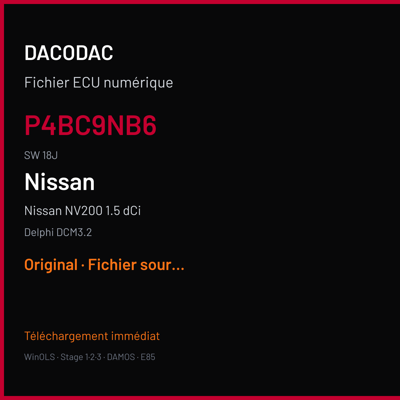 Nissan NV200 1.5 dCi 90 ch — Delphi DCM3.2 — P4BC9NB6 · 18J · BJ96BG1534K ZP4BC9000 DELIV 1 — Original