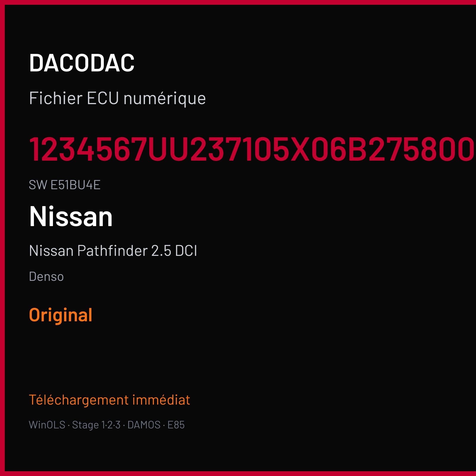Nissan Pathfinder 2.5 DCI 190 ch (2011) — Denso — 1234567UU237105X06B2758009736 · E51BU4E · T29C5X06B 15X30A -5X30A Undefined — Original