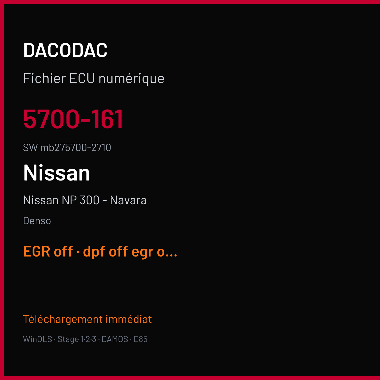 Nissan NP 300 - Navara 161 ch (2014) — Denso — 5700-161 · mb275700-2710 · g6 23710-kh03d — EGR off