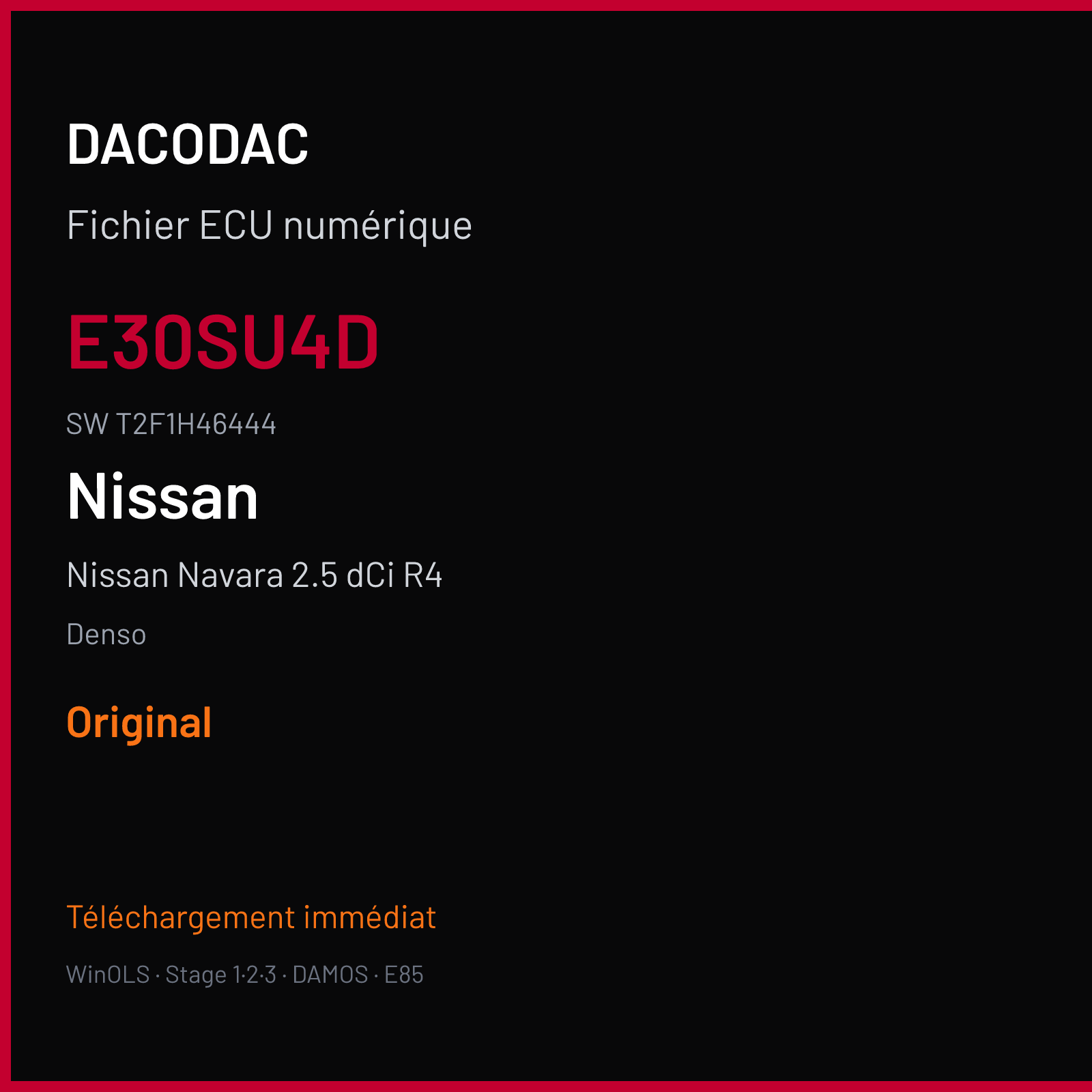 Nissan Navara 2.5 dCi R4 171 ch (2009) — Denso — E30SU4D · T2F1H46444 · 5800745 4X03B SH7058 — Original