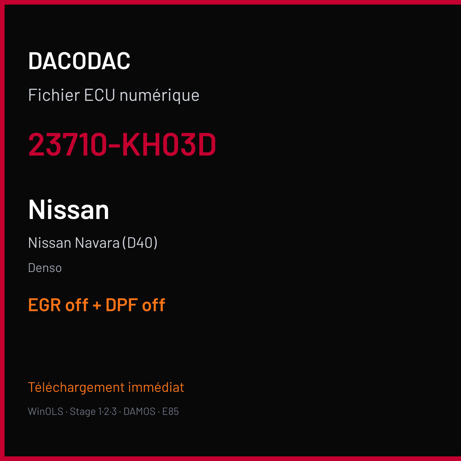 Nissan Navara (D40) (2014) — Denso — 23710-KH03D — EGR off + DPF off