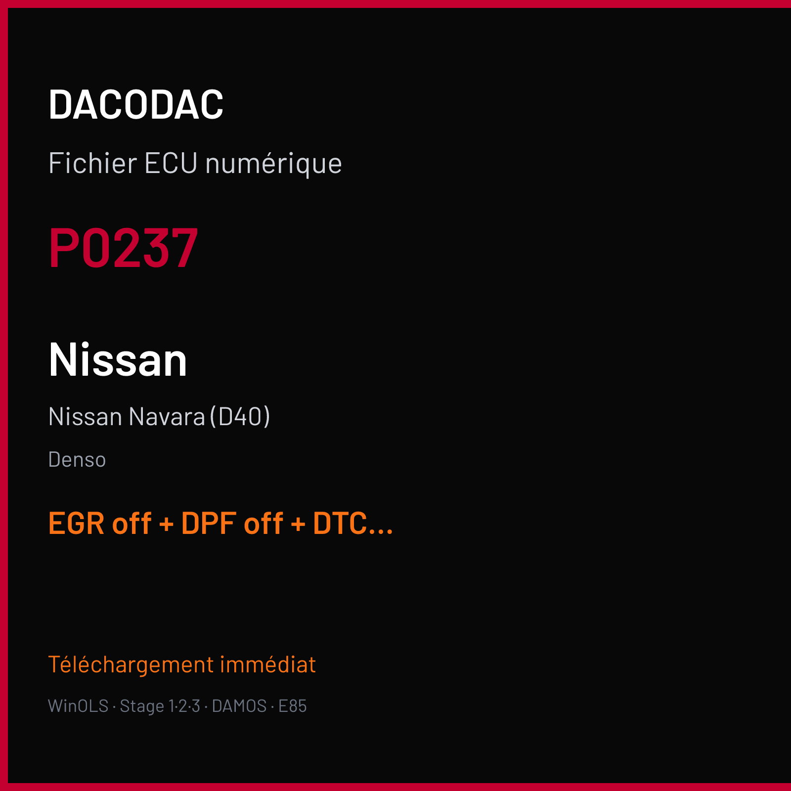Nissan Navara (D40) (2013) — Denso — P0237 — EGR off + DPF off + DTC off