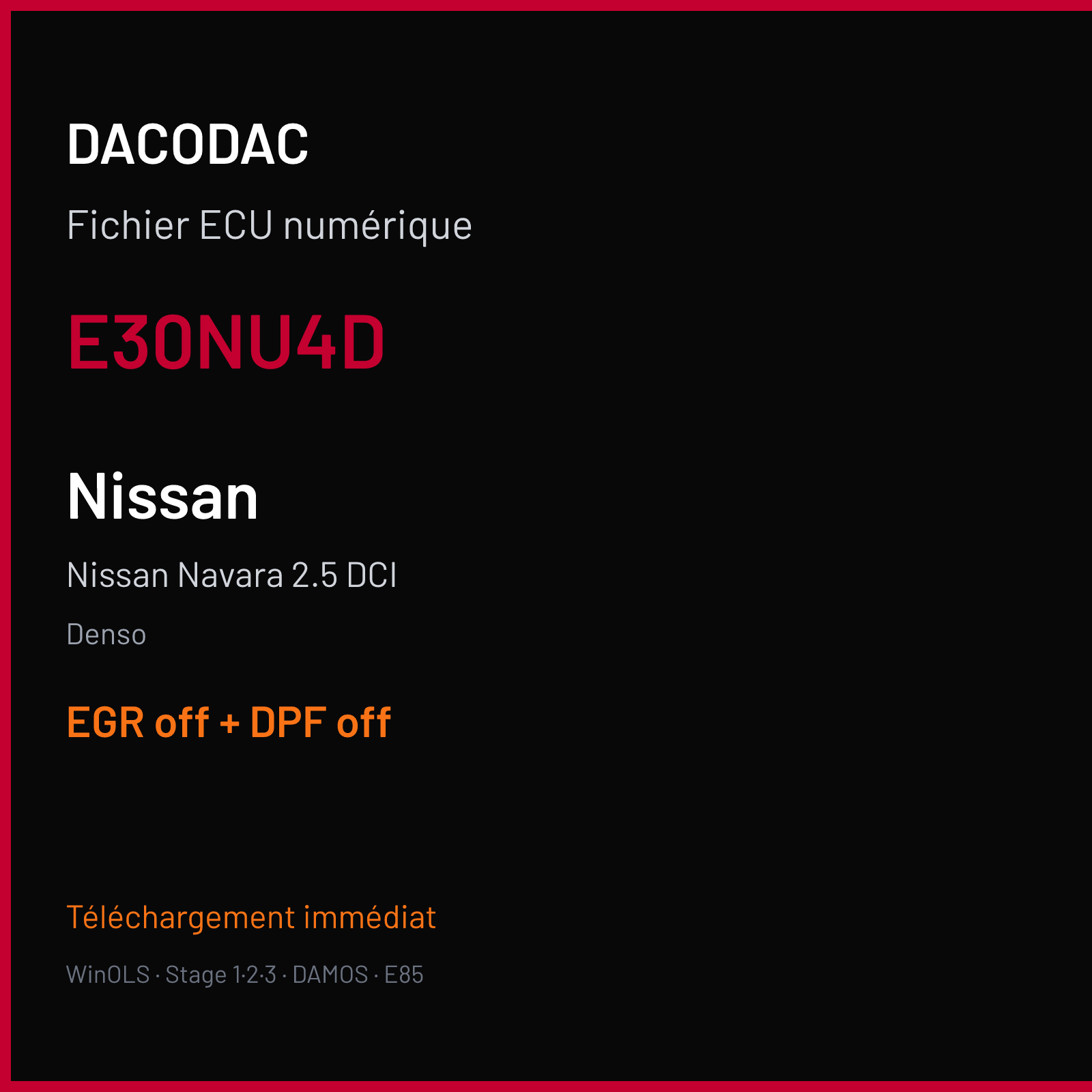 Nissan Navara 2.5 DCI (2007) — Denso — E30NU4D — EGR off + DPF off