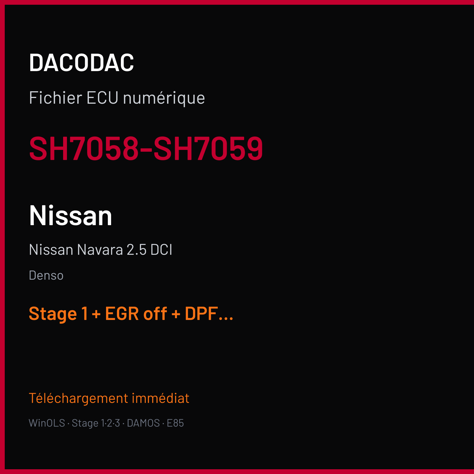 Nissan Navara 2.5 DCI (2012) — Denso — SH7058-SH7059 — Stage 1 + EGR off + DPF off