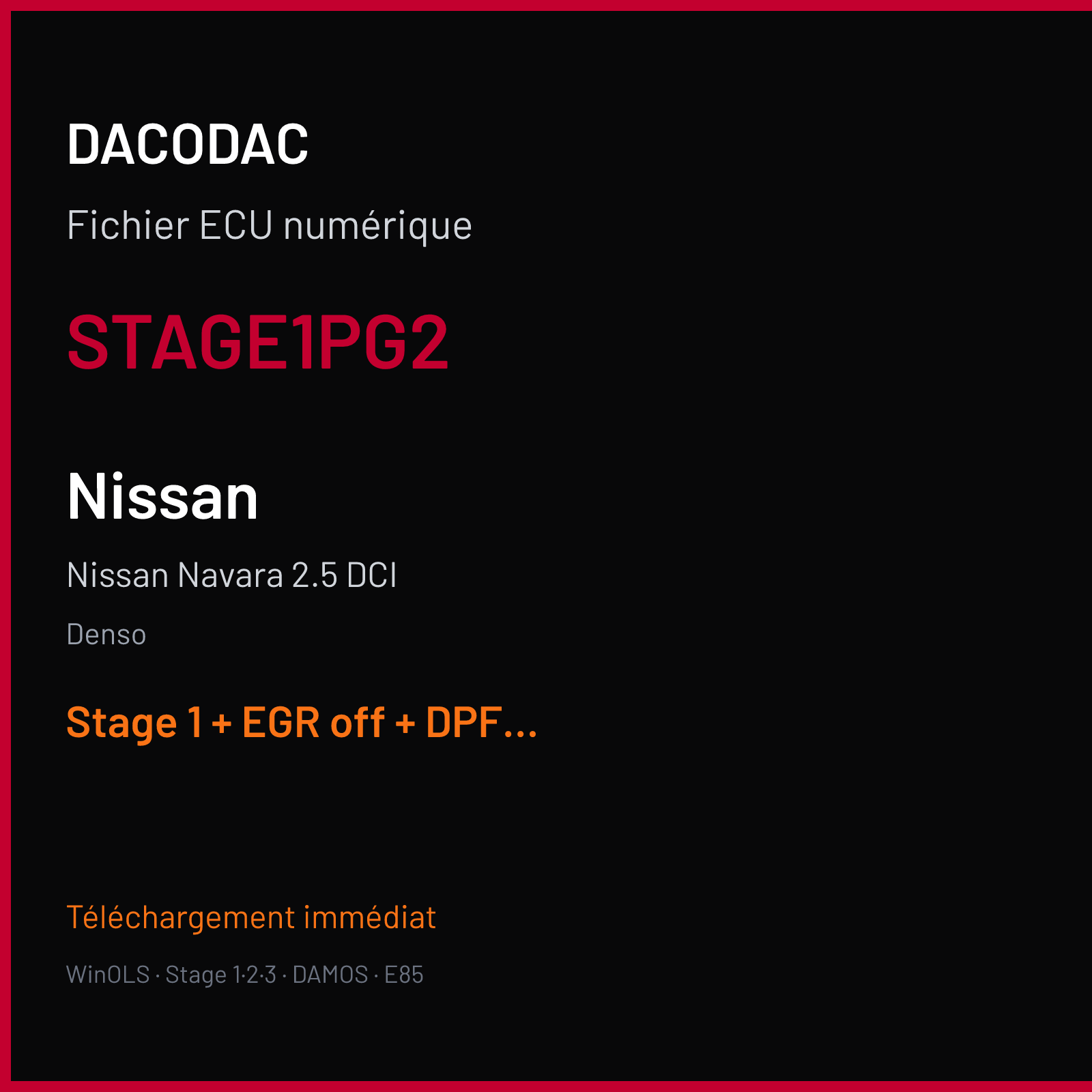 Nissan Navara 2.5 DCI (2012) — Denso — STAGE1PG2 — Stage 1 + EGR off + DPF off