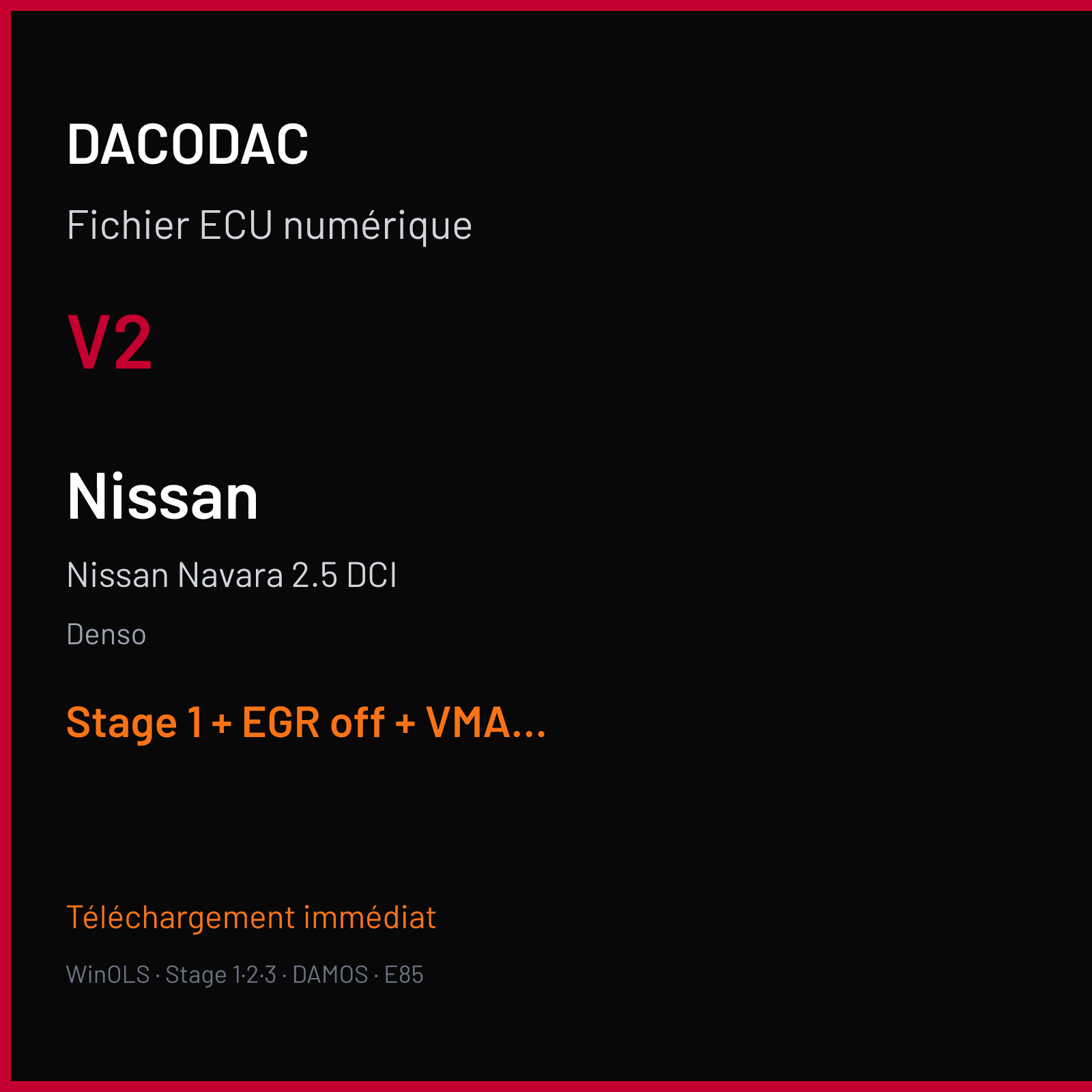 Nissan Navara 2.5 DCI (2015) — Denso — V2 — Stage 1 + EGR off + VMAX off