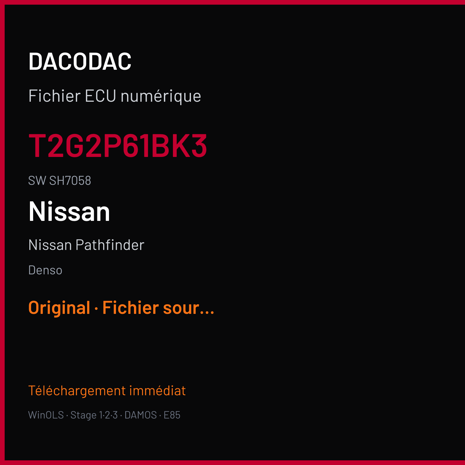 Nissan Pathfinder 171 ch (2009) — Denso — T2G2P61BK3 · SH7058 — Original
