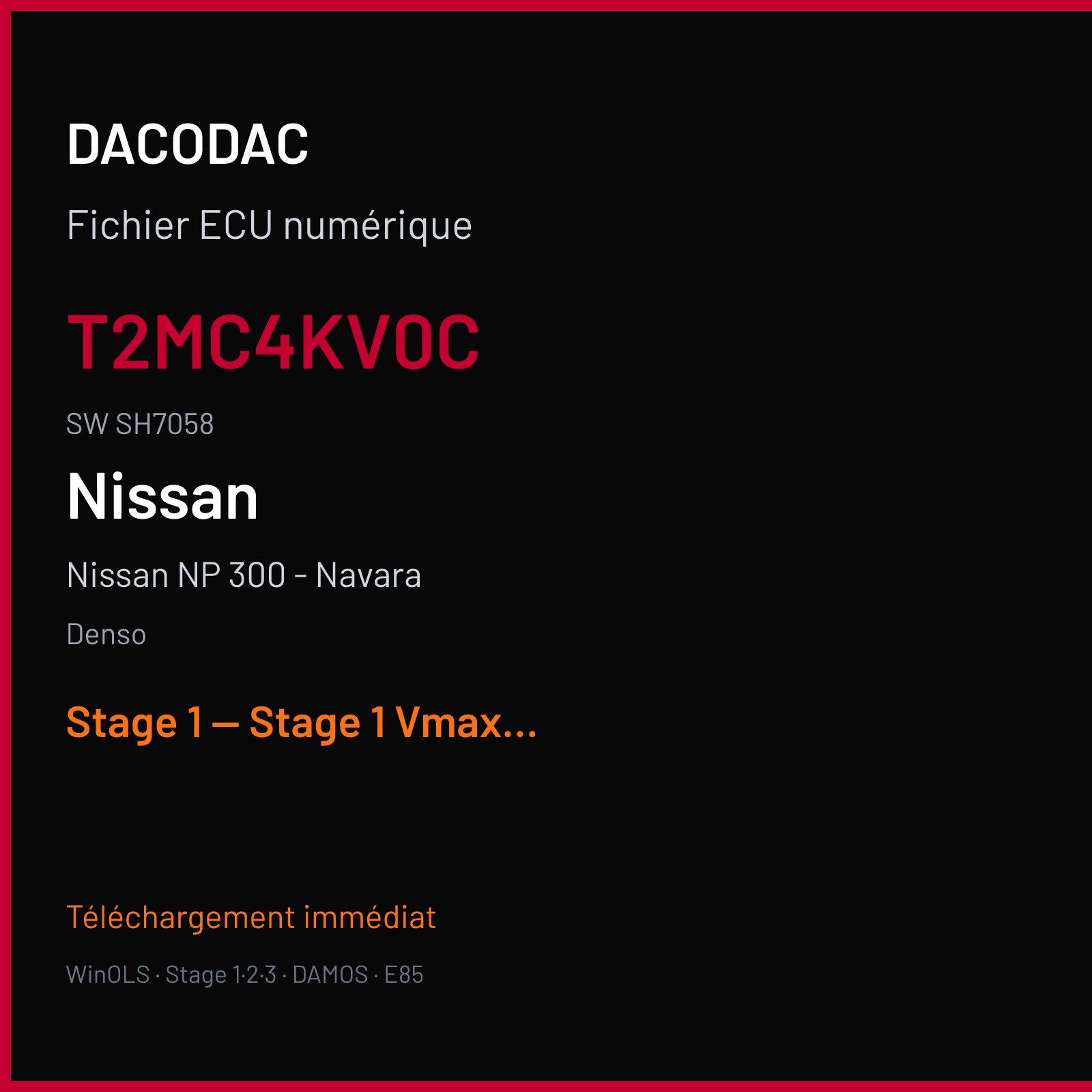 Nissan NP 300 - Navara (2011) — Denso — T2MC4KV0C · SH7058 — Stage 1 — Stage 1 Vmax off