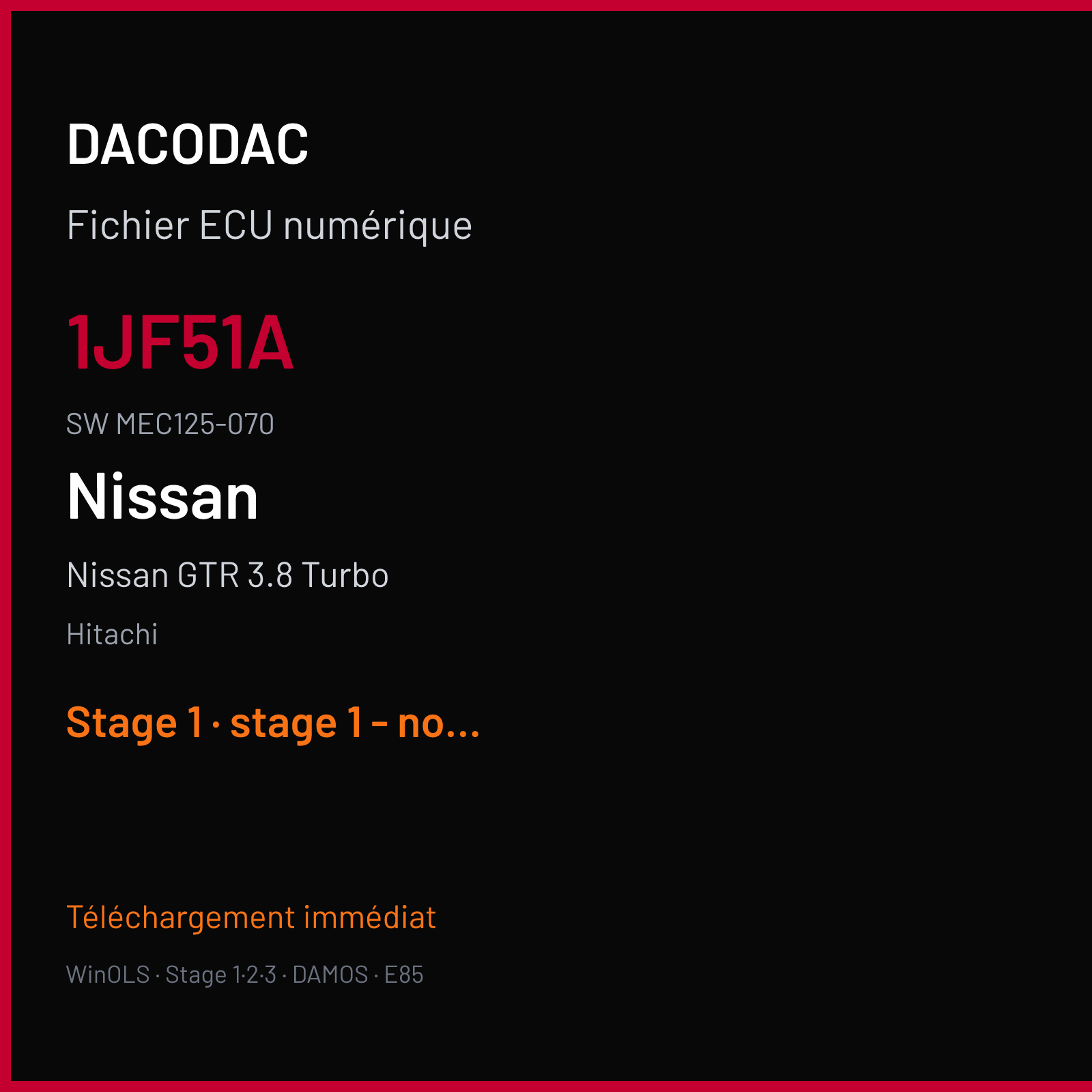 Nissan GTR 3.8 Turbo (2009) — Hitachi — 1JF51A · MEC125-070 — Stage 1