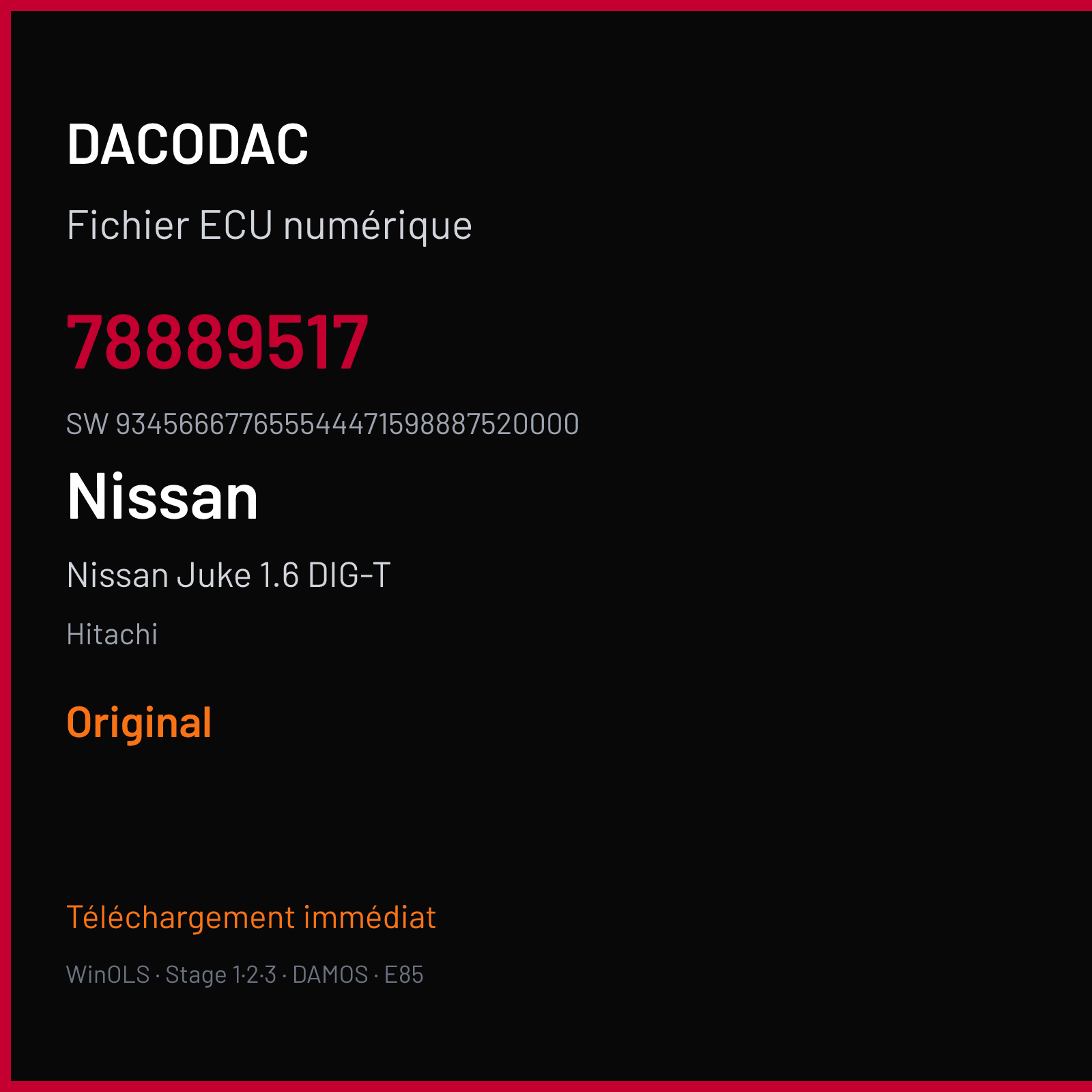 Nissan Juke 1.6 DIG-T 190 ch — Hitachi — 78889517 · 934566677655544471598887520000 · 75556667 BED301-000 — Original