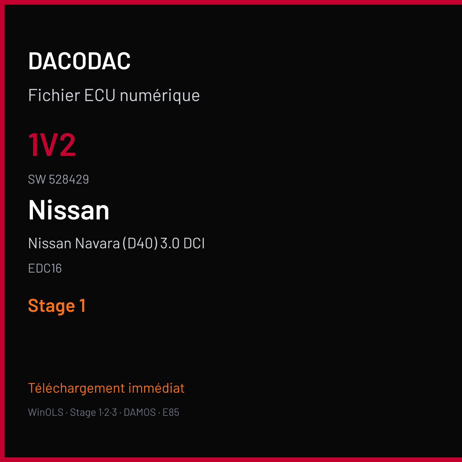Nissan Navara (D40) 3.0 DCI (2012) — EDC16 — 1V2 · 528429 — Stage 1