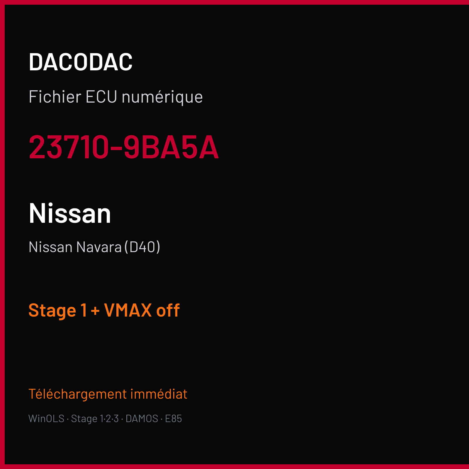Nissan Navara (D40) (2011) — 23710-9BA5A — Stage 1 + VMAX off