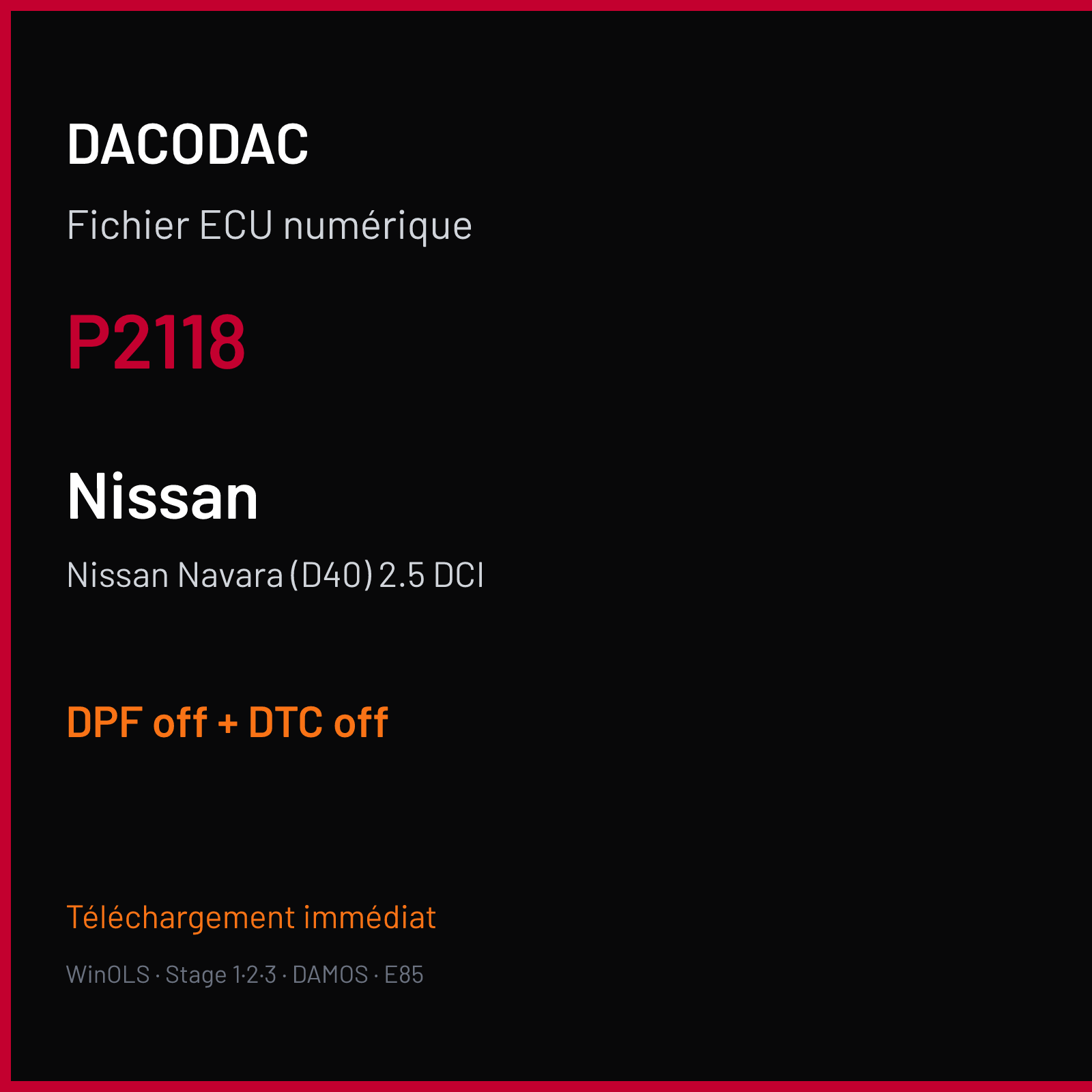 Nissan Navara (D40) 2.5 DCI (2010) — P2118 — DPF off + DTC off