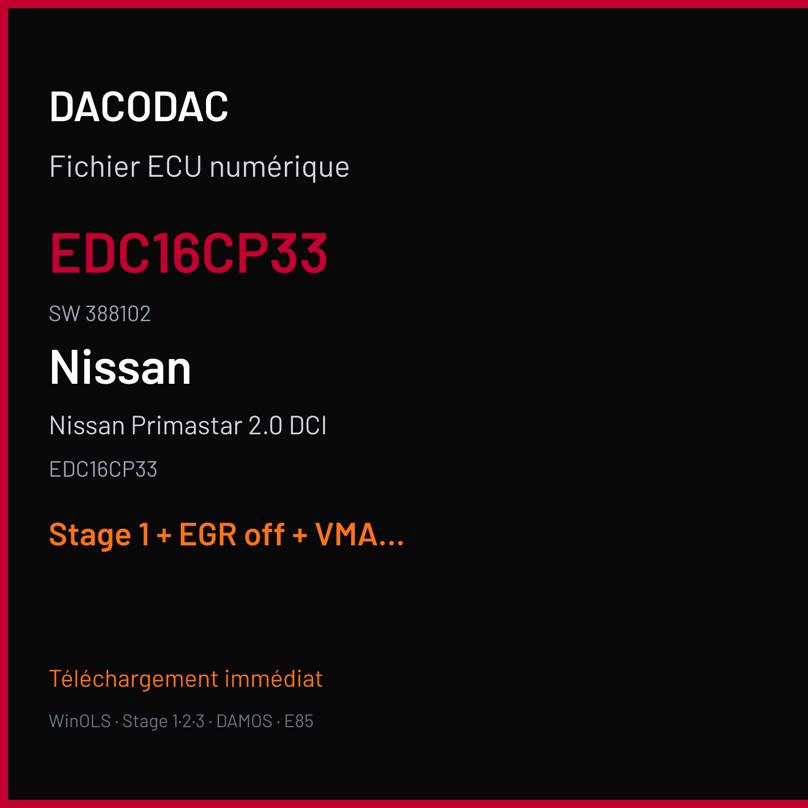 Nissan Primastar 2.0 DCI (2008) — EDC16CP33 — EDC16CP33 · 388102 — Stage 1 + EGR off + VMAX off