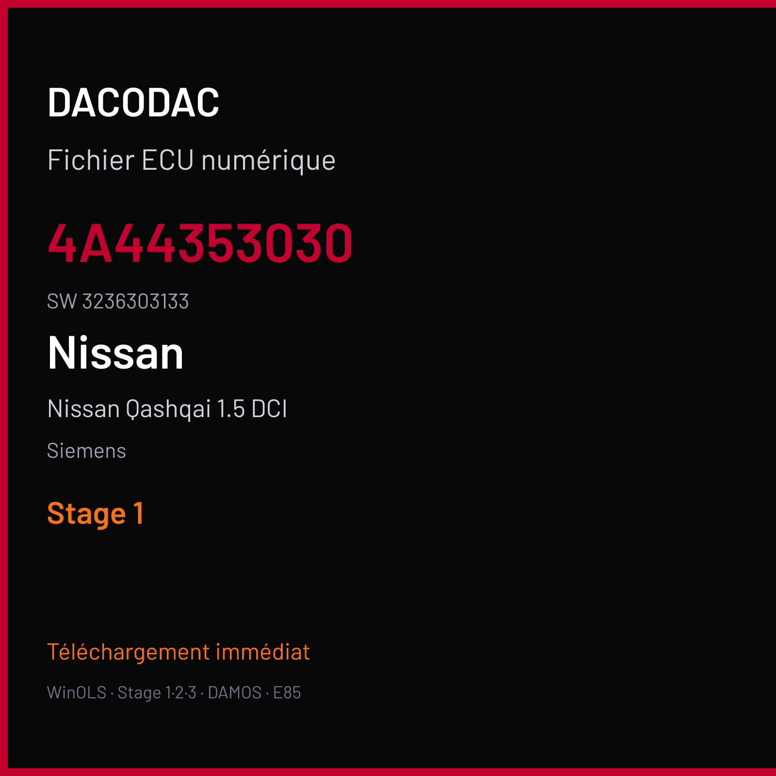 Nissan Qashqai 1.5 DCI 105 ch (2009) — Siemens — 4A44353030 · 3236303133 — Stage 1