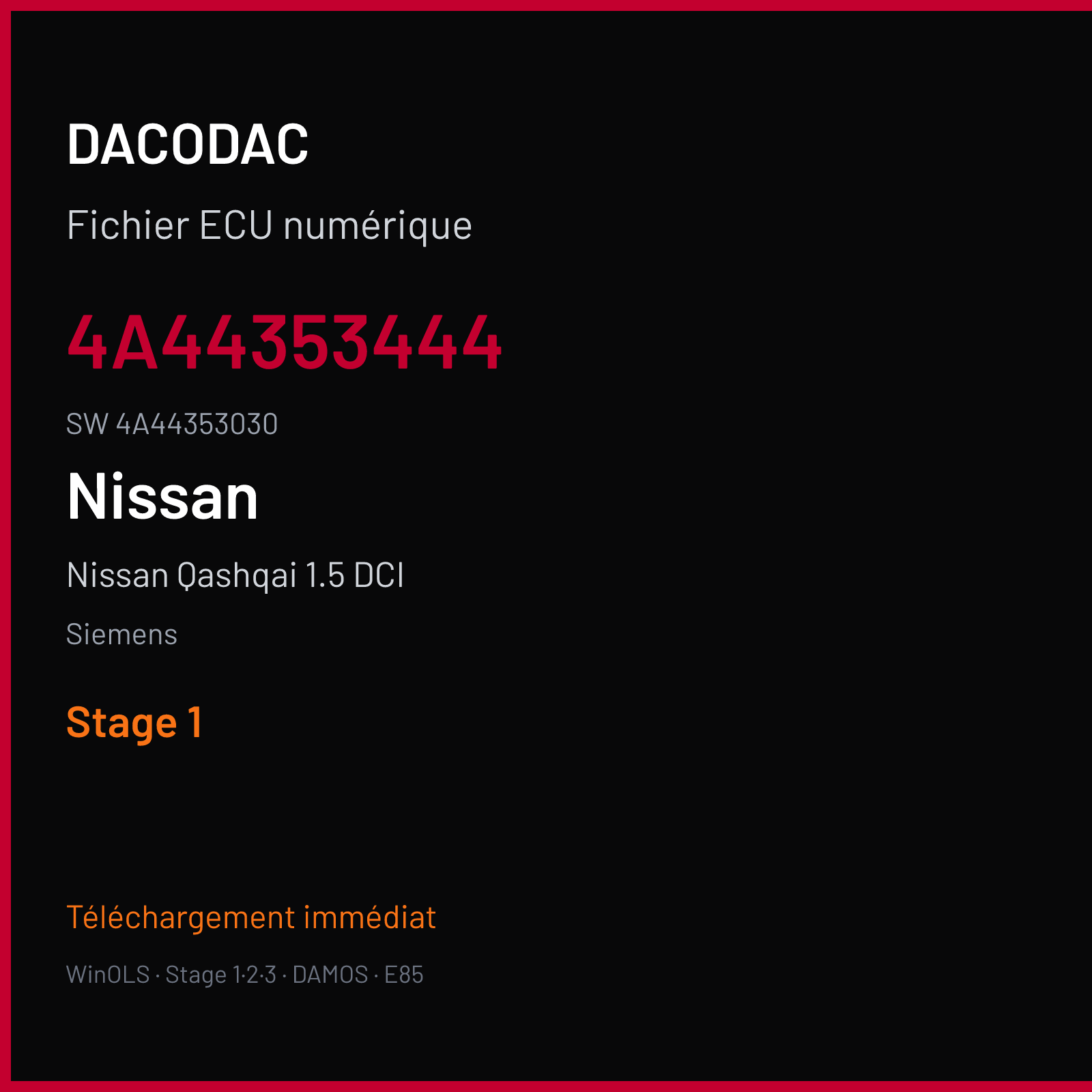 Nissan Qashqai 1.5 DCI 106 ch (2004) — Siemens — 4A44353444 · 4A44353030 — Stage 1