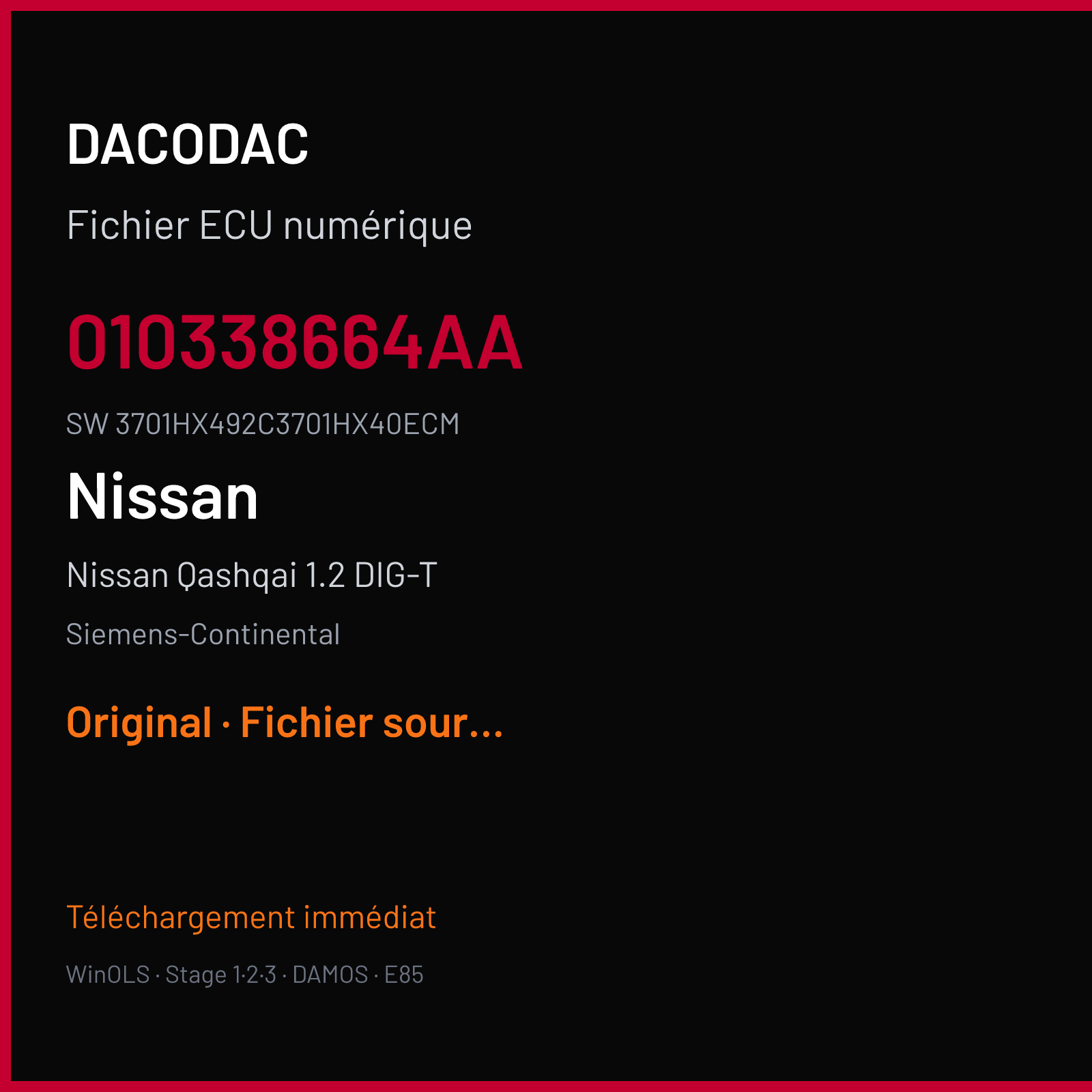 Nissan Qashqai 1.2 DIG-T 115 ch (2016) — Siemens-Continental — 010338664AA · 3701HX492C3701HX40ECM · 0 ES3155 — Original