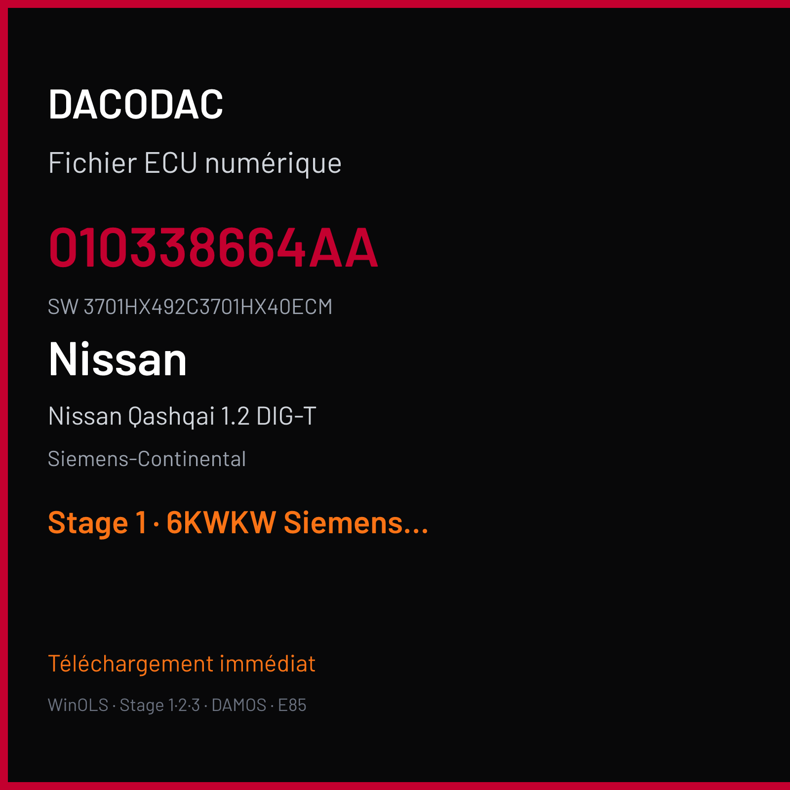 Nissan Qashqai 1.2 DIG-T 115 ch (2016) — Siemens-Continental — 010338664AA · 3701HX492C3701HX40ECM · 0 ES3155 .Nissan Qashqai 1.2 DIG-T 2016 Turbo-Benzin 84 — Stage 1