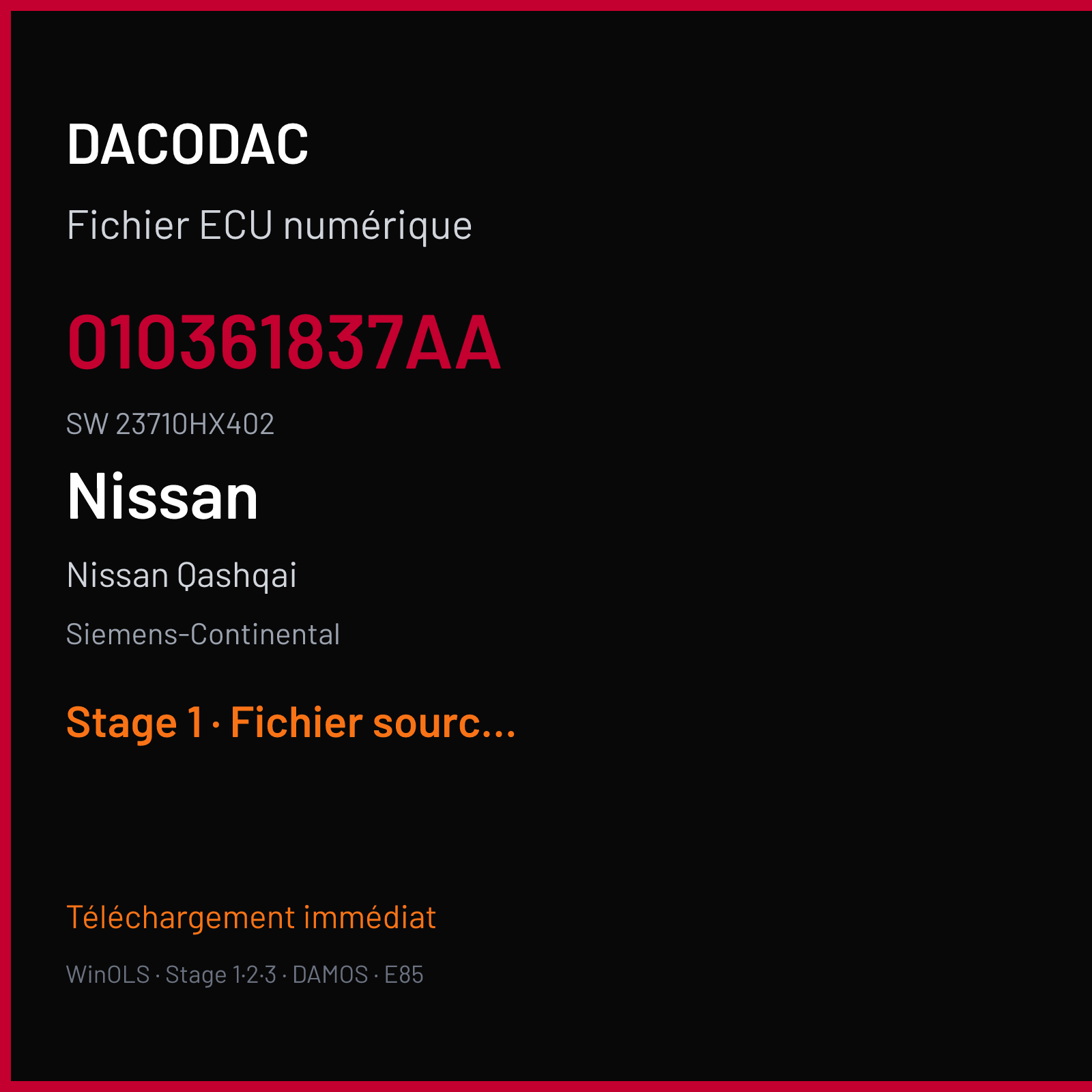Nissan Qashqai — Siemens-Continental — 010361837AA · 23710HX402 · 23701HY91A — Stage 1