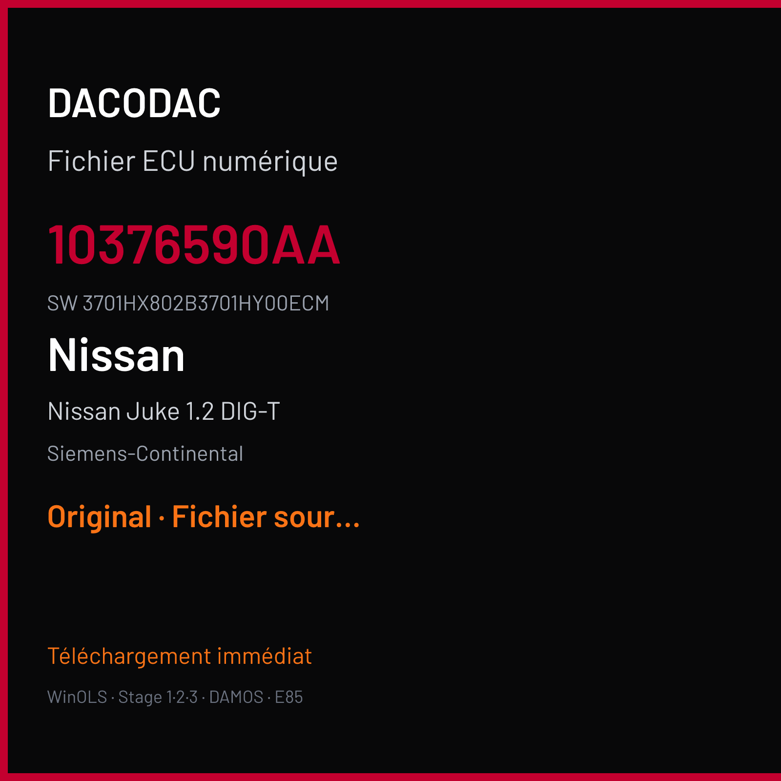 Nissan Juke 1.2 DIG-T 116 ch (2015) — Siemens-Continental — 10376590AA · 3701HX802B3701HY00ECM · 10376590AA 3155 — Original