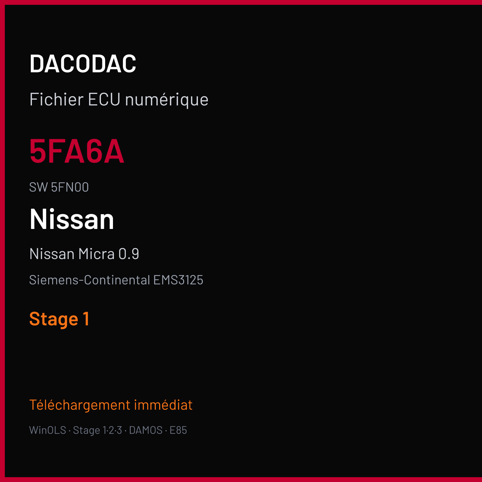 Nissan Micra 0.9 90 ch (2018) — Siemens-Continental EMS3125 — 5FA6A · 5FN00 · RDE2082000000 — Stage 1
