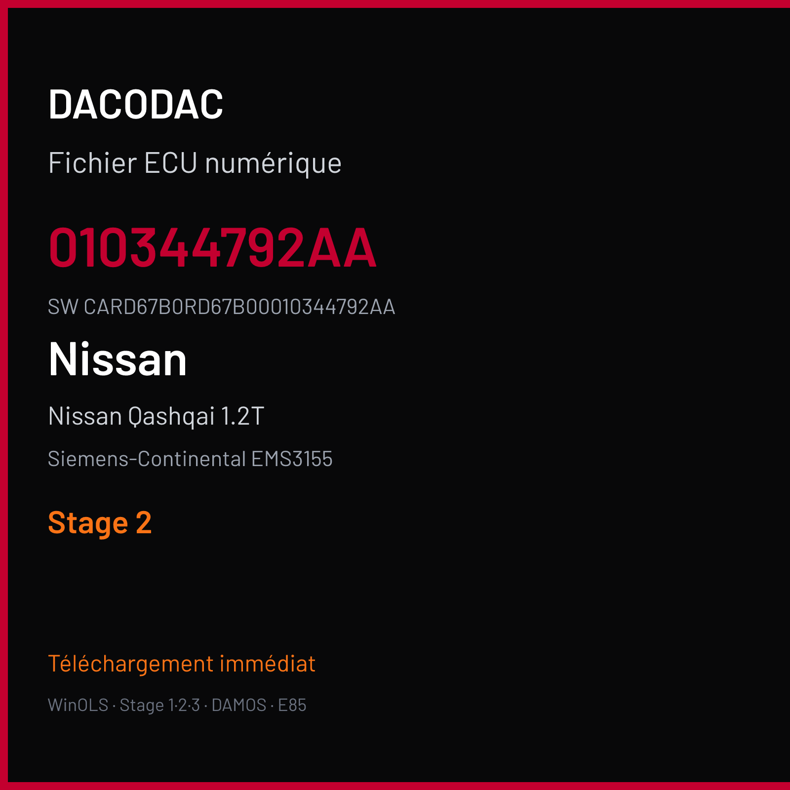 Nissan Qashqai 1.2T 115 ch (2017) — Siemens-Continental EMS3155 — 010344792AA · CARD67B0RD67B00010344792AA · 3701HY902D3701HX40ECM — Stage 2