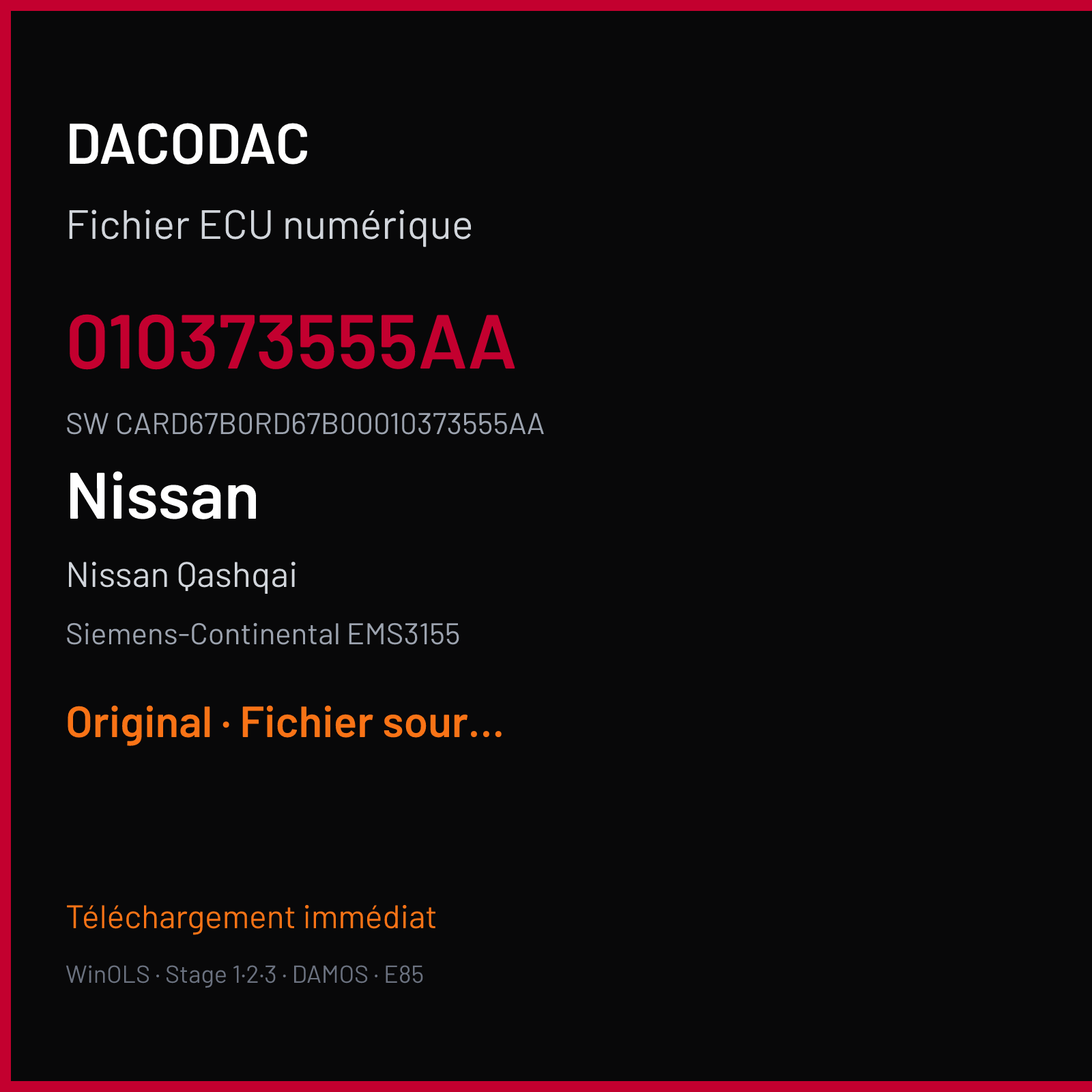 Nissan Qashqai — Siemens-Continental EMS3155 — 010373555AA · CARD67B0RD67B00010373555AA · 3701HY922D3701HX40ECM — Original