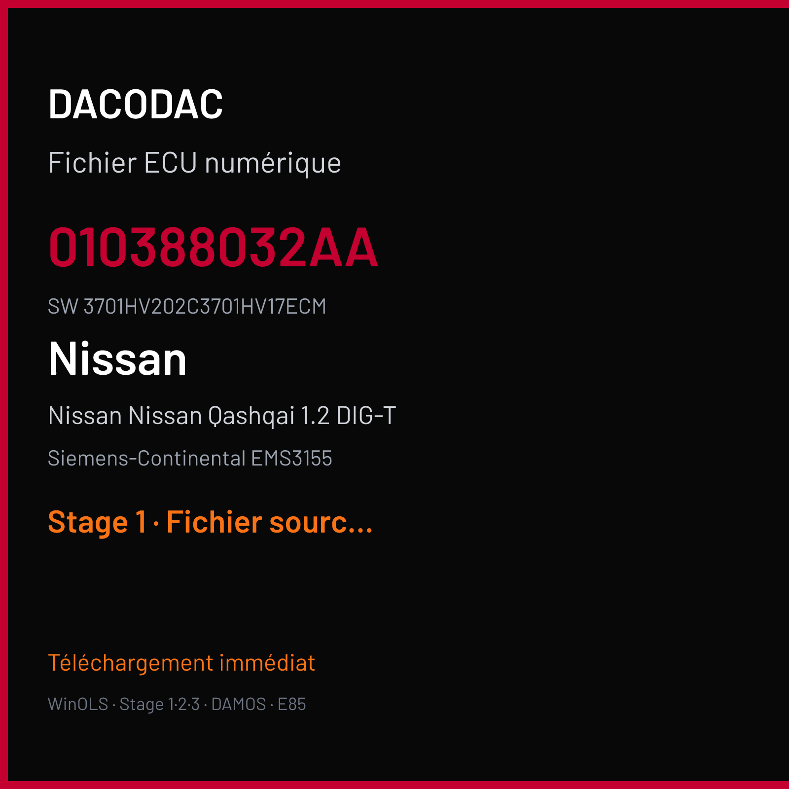 Nissan Nissan Qashqai 1.2 DIG-T 115 ch (2017) — Siemens-Continental EMS3155 — 010388032AA · 3701HV202C3701HV17ECM · RD6RD6227B000000 — Stage 1