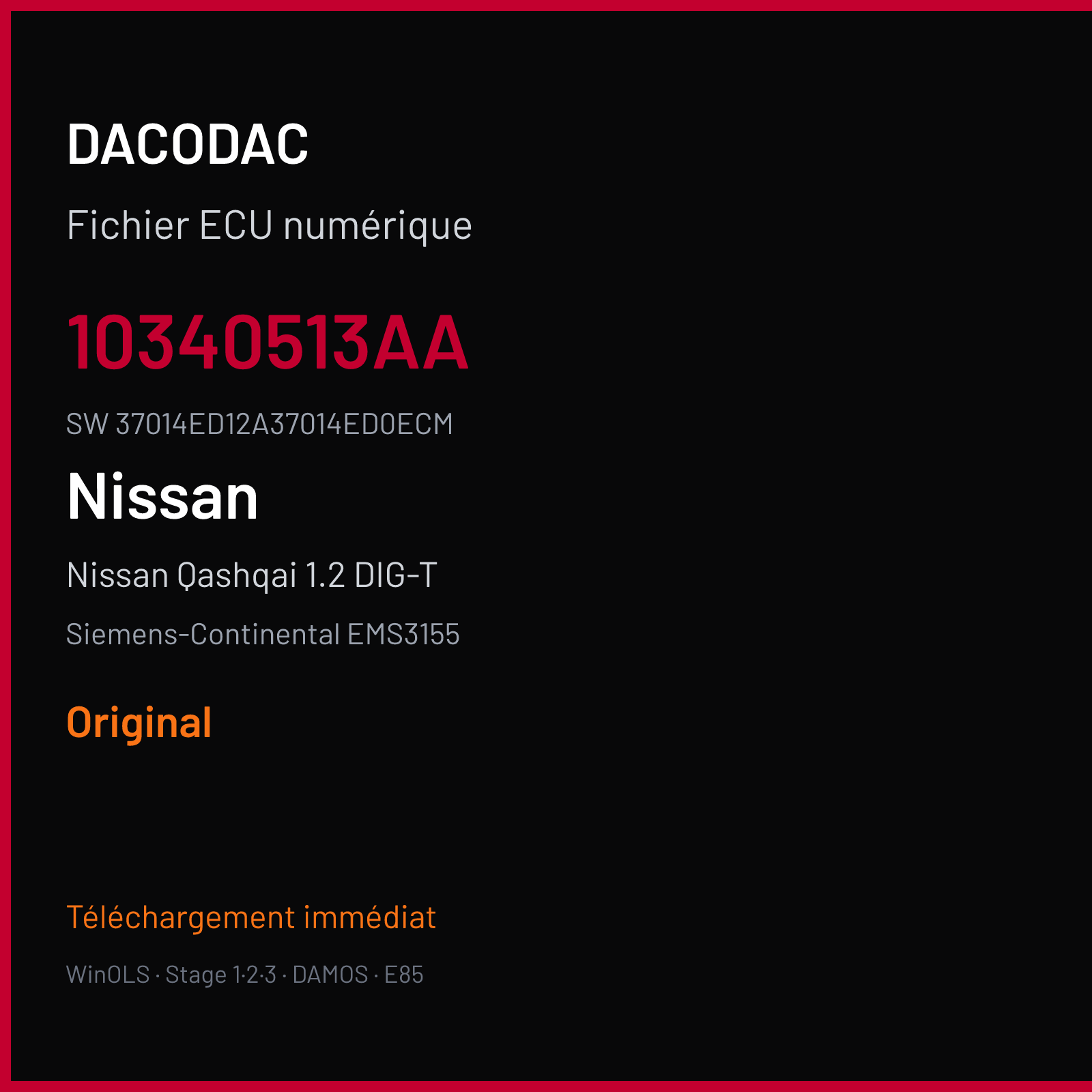 Nissan Qashqai 1.2 DIG-T 115 ch (2014) — Siemens-Continental EMS3155 — 10340513AA · 37014ED12A37014ED0ECM · RD6RD6215C000000 — Original