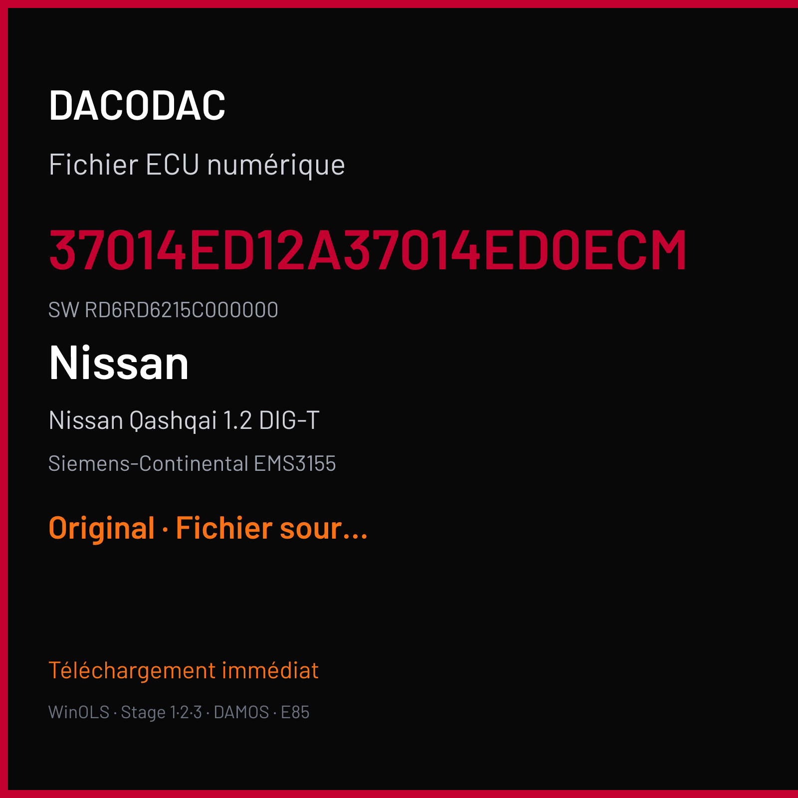 Nissan Qashqai 1.2 DIG-T (2014) — Siemens-Continental EMS3155 — 37014ED12A37014ED0ECM · RD6RD6215C000000 — Original