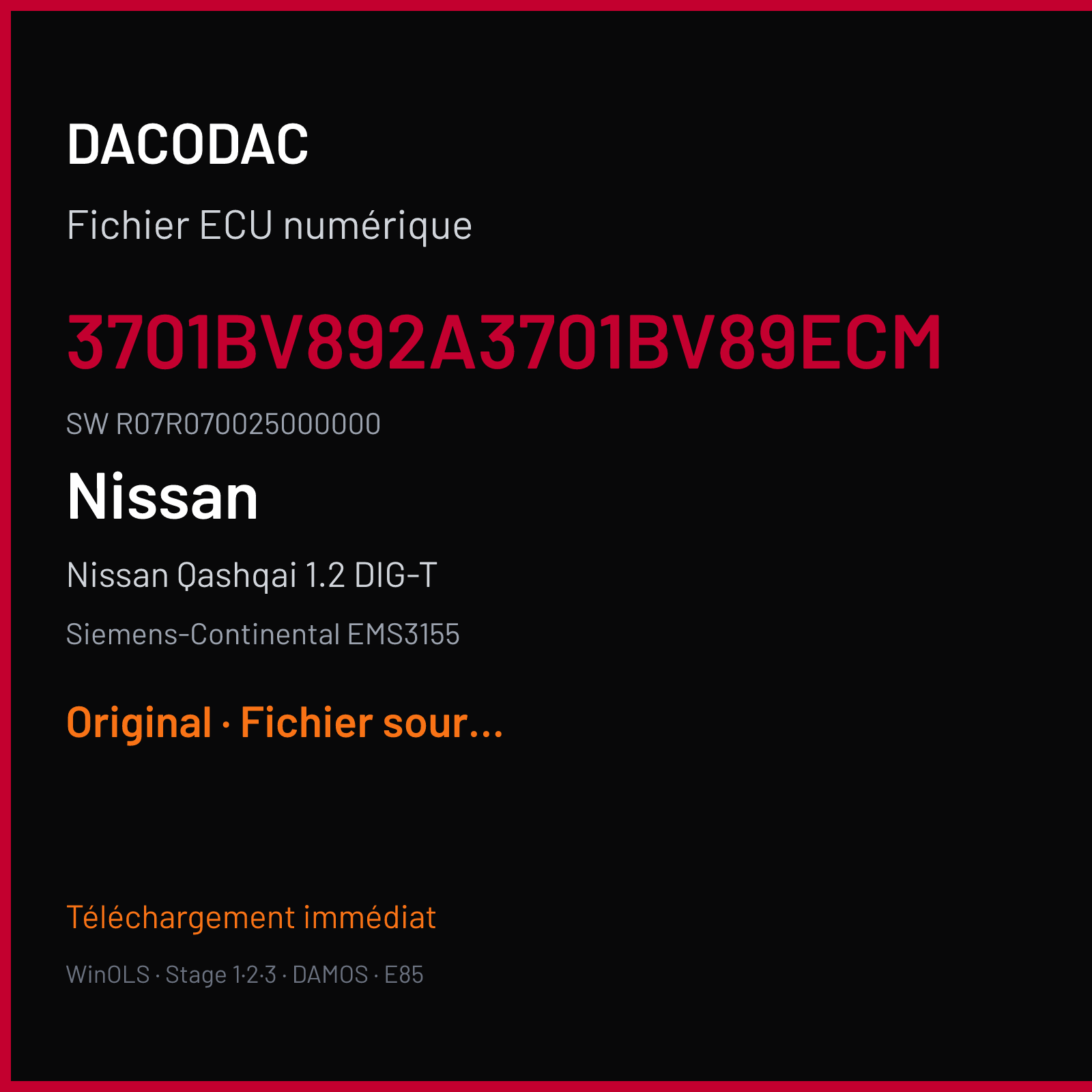 Nissan Qashqai 1.2 DIG-T (2015) — Siemens-Continental EMS3155 — 3701BV892A3701BV89ECM · R07R070025000000 — Original
