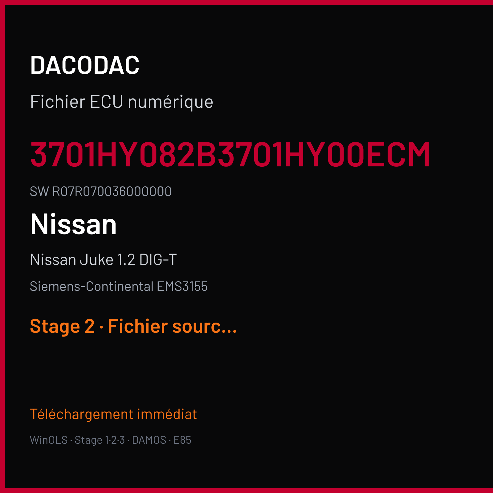 Nissan Juke 1.2 DIG-T (2017) — Siemens-Continental EMS3155 — 3701HY082B3701HY00ECM · R07R070036000000 — Stage 2