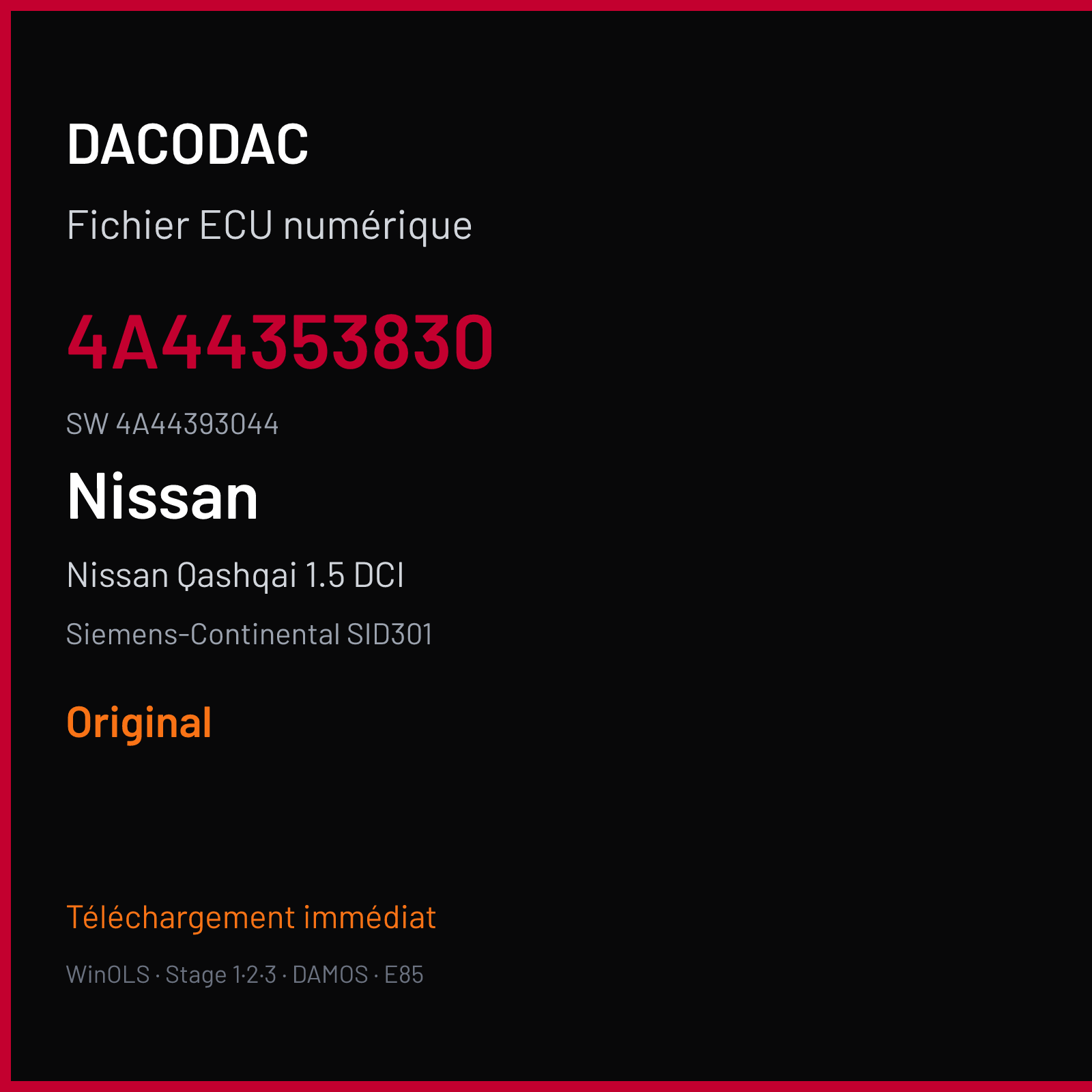 Nissan Qashqai 1.5 DCI 105 ch (2008) — Siemens-Continental SID301 — 4A44353830 · 4A44393044 · 3M10131000000 — Original