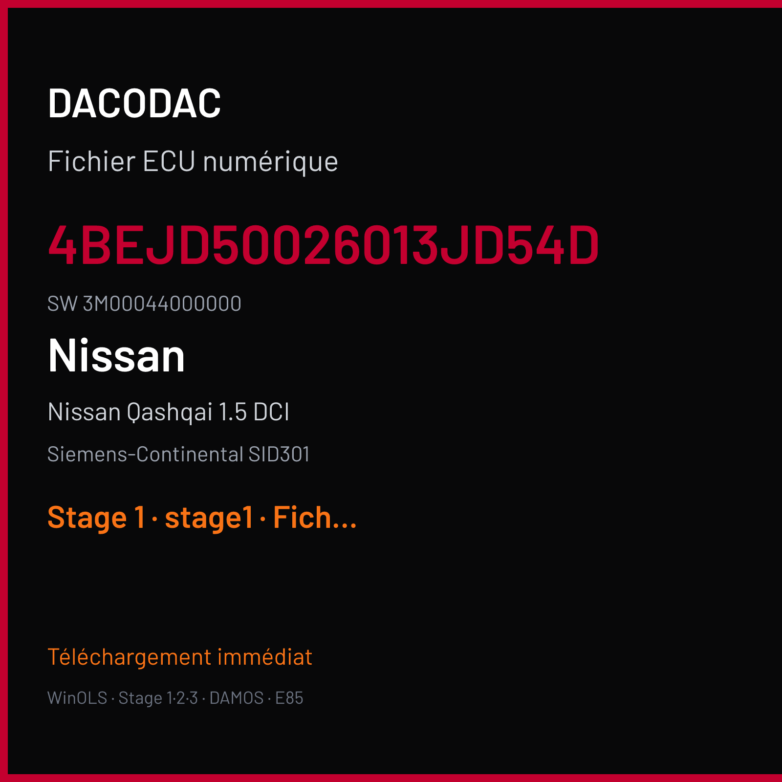 Nissan Qashqai 1.5 DCI (2008) — Siemens-Continental SID301 — 4BEJD50026013JD54D · 3M00044000000 — Stage 1
