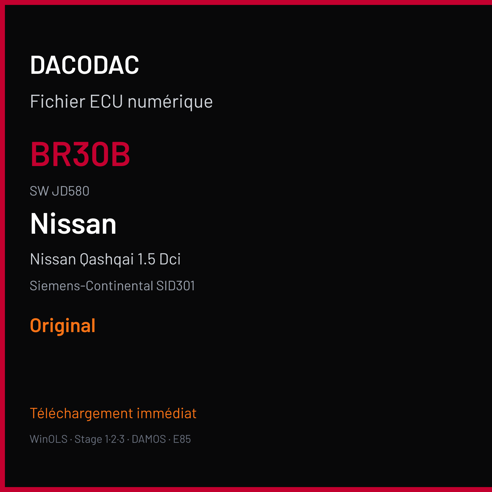 Nissan Qashqai 1.5 Dci 103 ch — Siemens-Continental SID301 — BR30B · JD580 · 3M10150000000 — Original