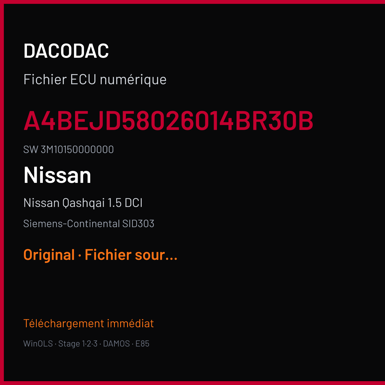 Nissan Qashqai 1.5 DCI (2008) — Siemens-Continental SID303 — A4BEJD58026014BR30B · 3M10150000000 — Original