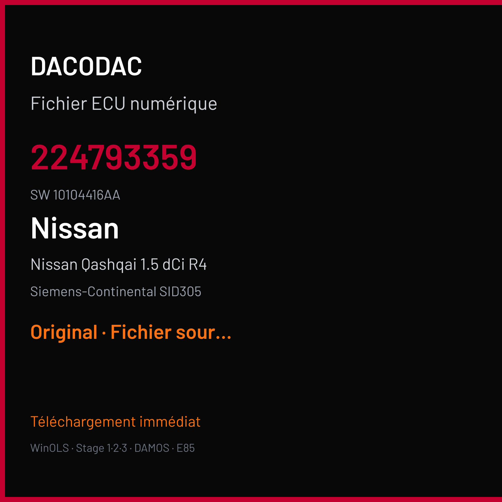 Nissan Qashqai 1.5 dCi R4 (2007) — Siemens-Continental SID305 — 224793359 · 10104416AA — Original