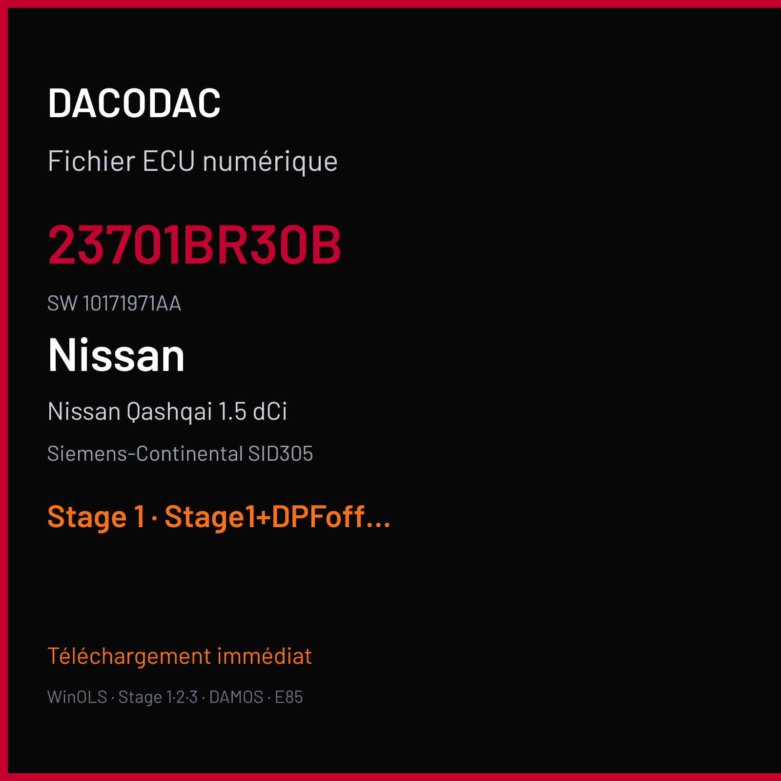 Nissan Qashqai 1.5 dCi 103 ch — Siemens-Continental SID305 — 23701BR30B · 10171971AA · 3M10150000000 — Stage 1