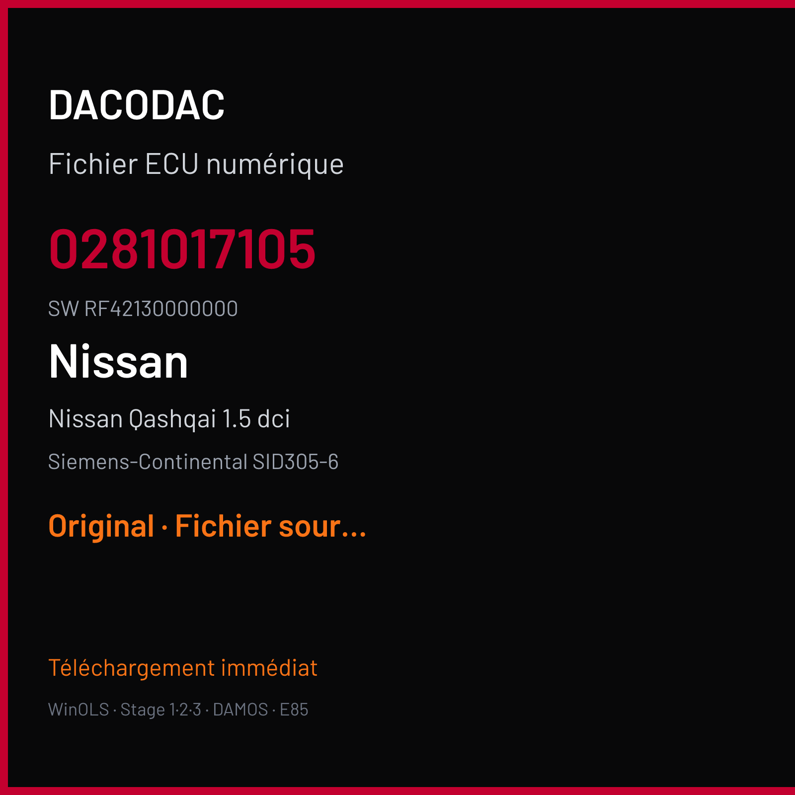 Nissan Qashqai 1.5 dci (2012) — Siemens-Continental SID305-6 — 0281017105 · RF42130000000 — Original