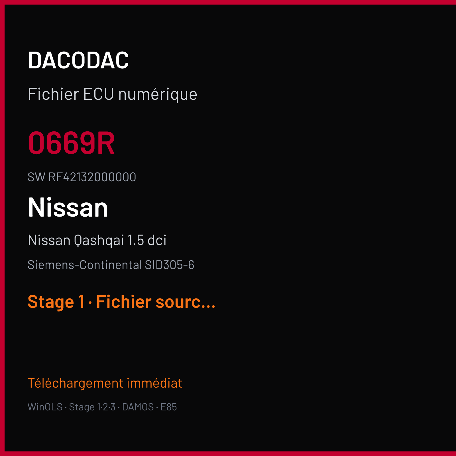 Nissan Qashqai 1.5 dci (2012) — Siemens-Continental SID305-6 — 0669R · RF42132000000 — Stage 1