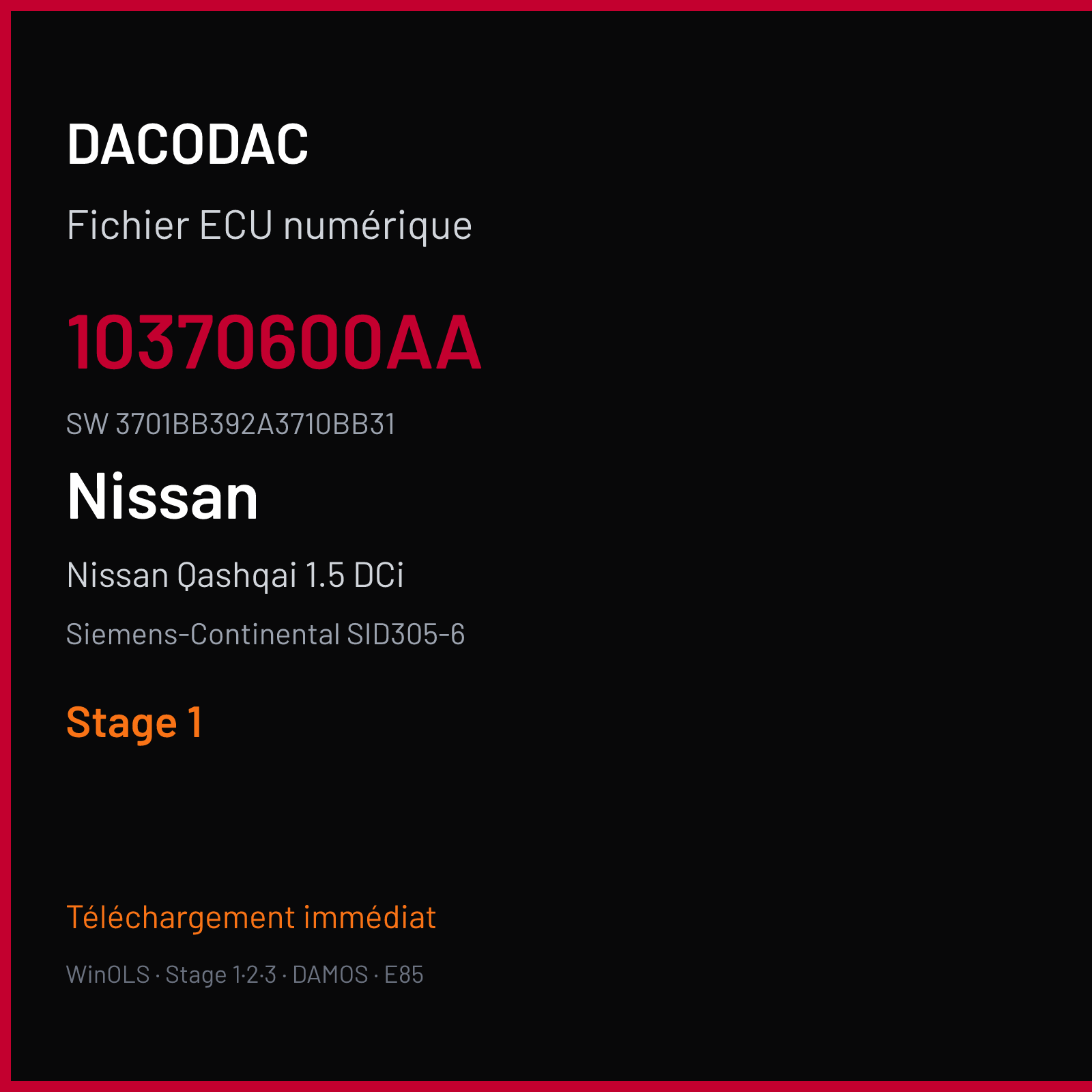 Nissan Qashqai 1.5 DCi 110 ch (2012) — Siemens-Continental SID305-6 — 10370600AA · 3701BB392A3710BB31 · RF42132000000 — Stage 1
