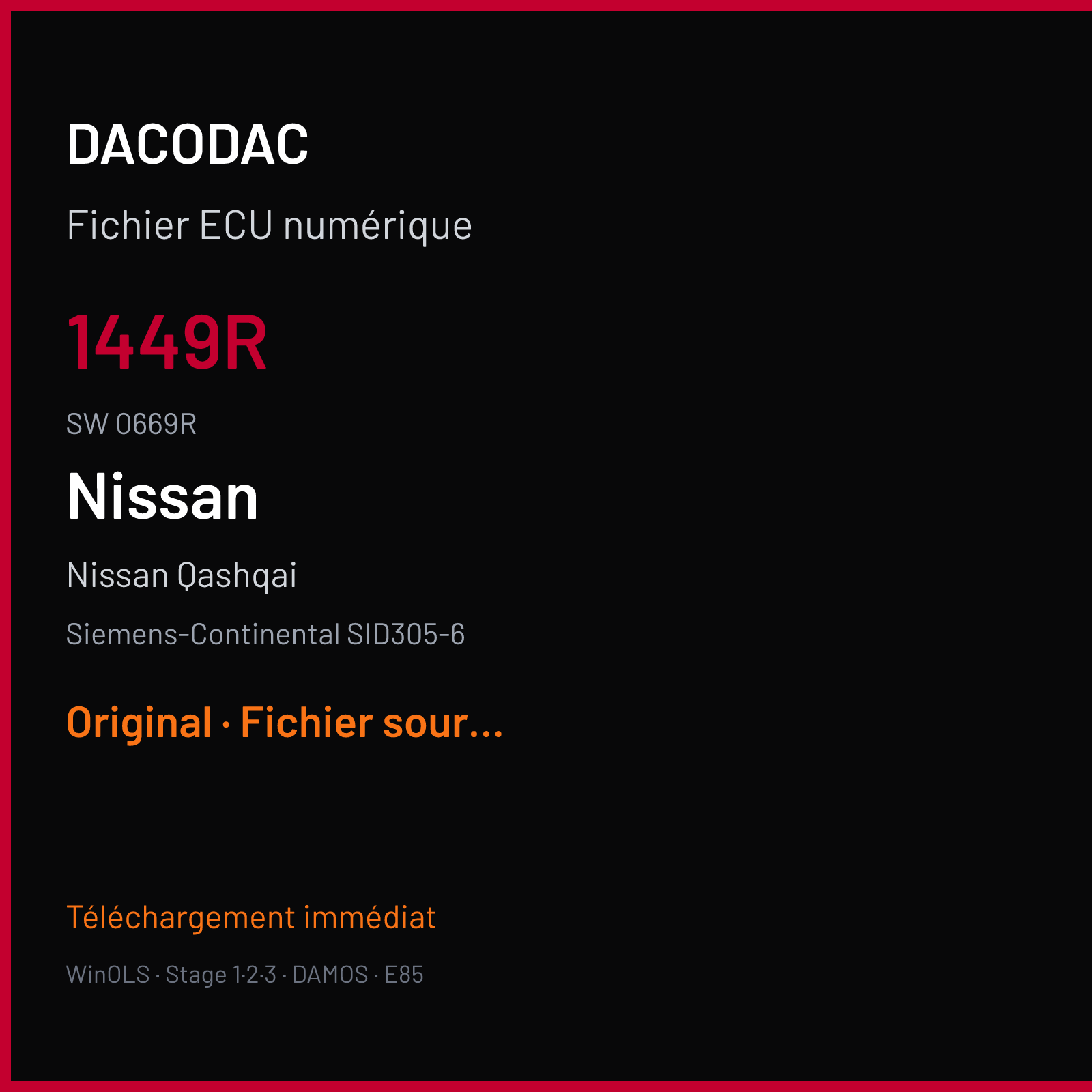 Nissan Qashqai 110 ch — Siemens-Continental SID305-6 — 1449R · 0669R · RF42130000000 — Original